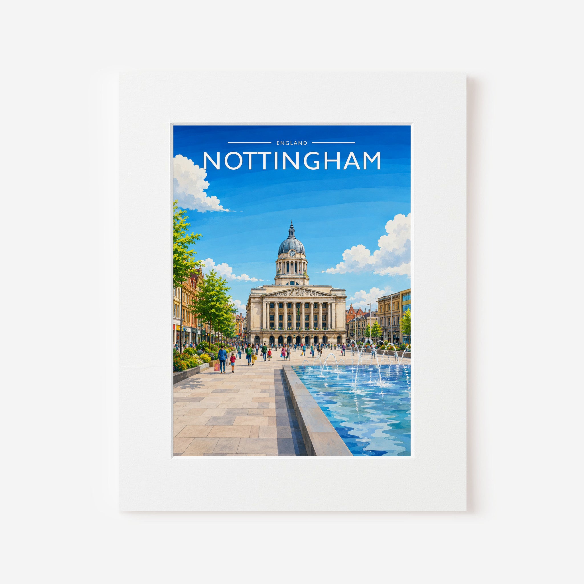 Nottingham #4 Travel Poster in a white mount