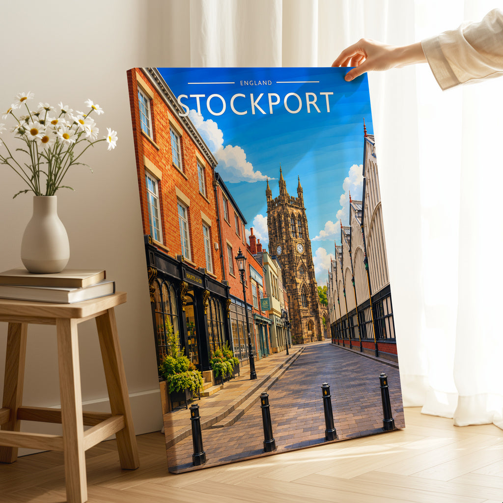 Stockport Travel Poster as a gallery-wrapped canvas