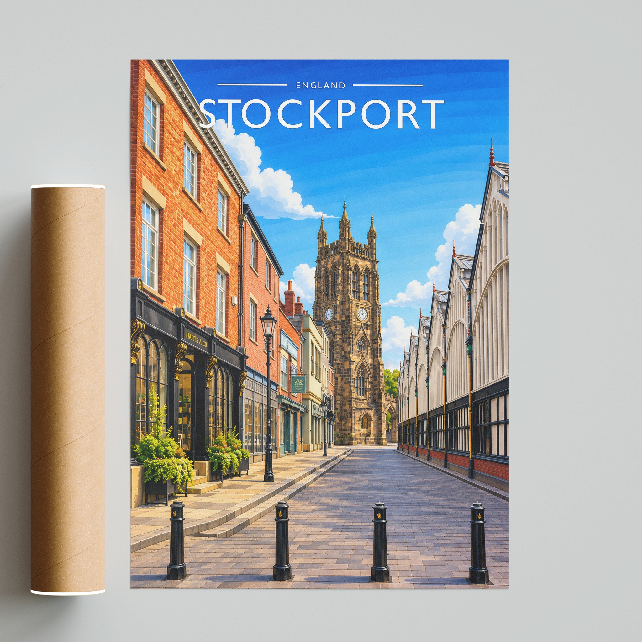 Stockport Travel Poster - fine art print with shipping tube