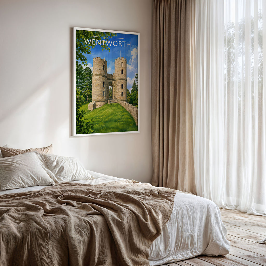 Wentworth Travel Poster framed on a bedroom wall
