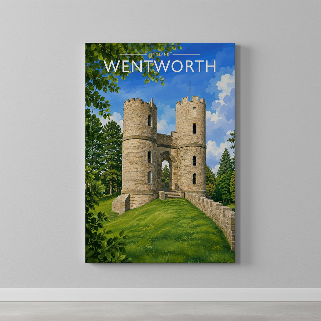 Wentworth Travel Poster as a gallery-wrapped canvas on a plain wall