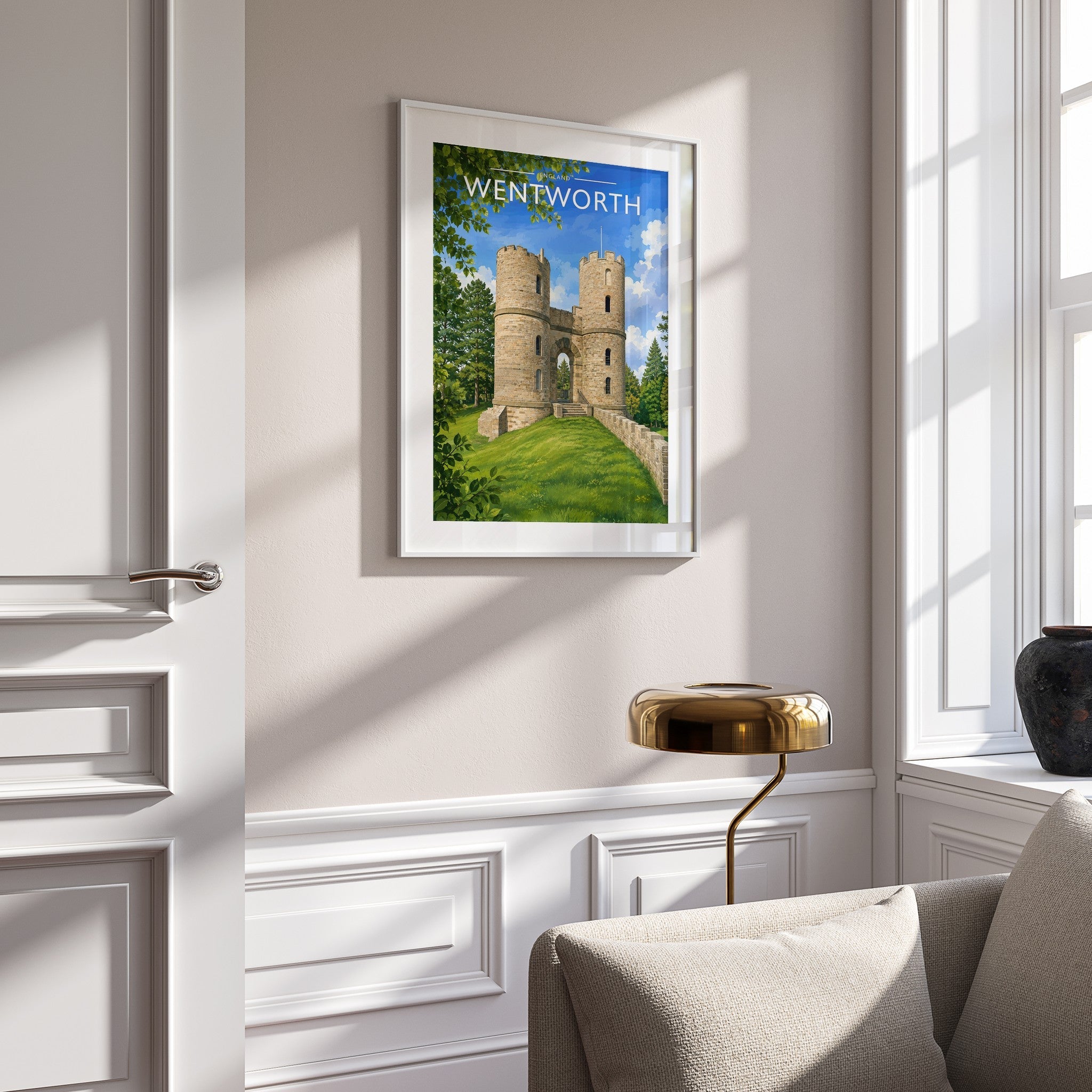 Wentworth Travel Poster mounted in a white frame