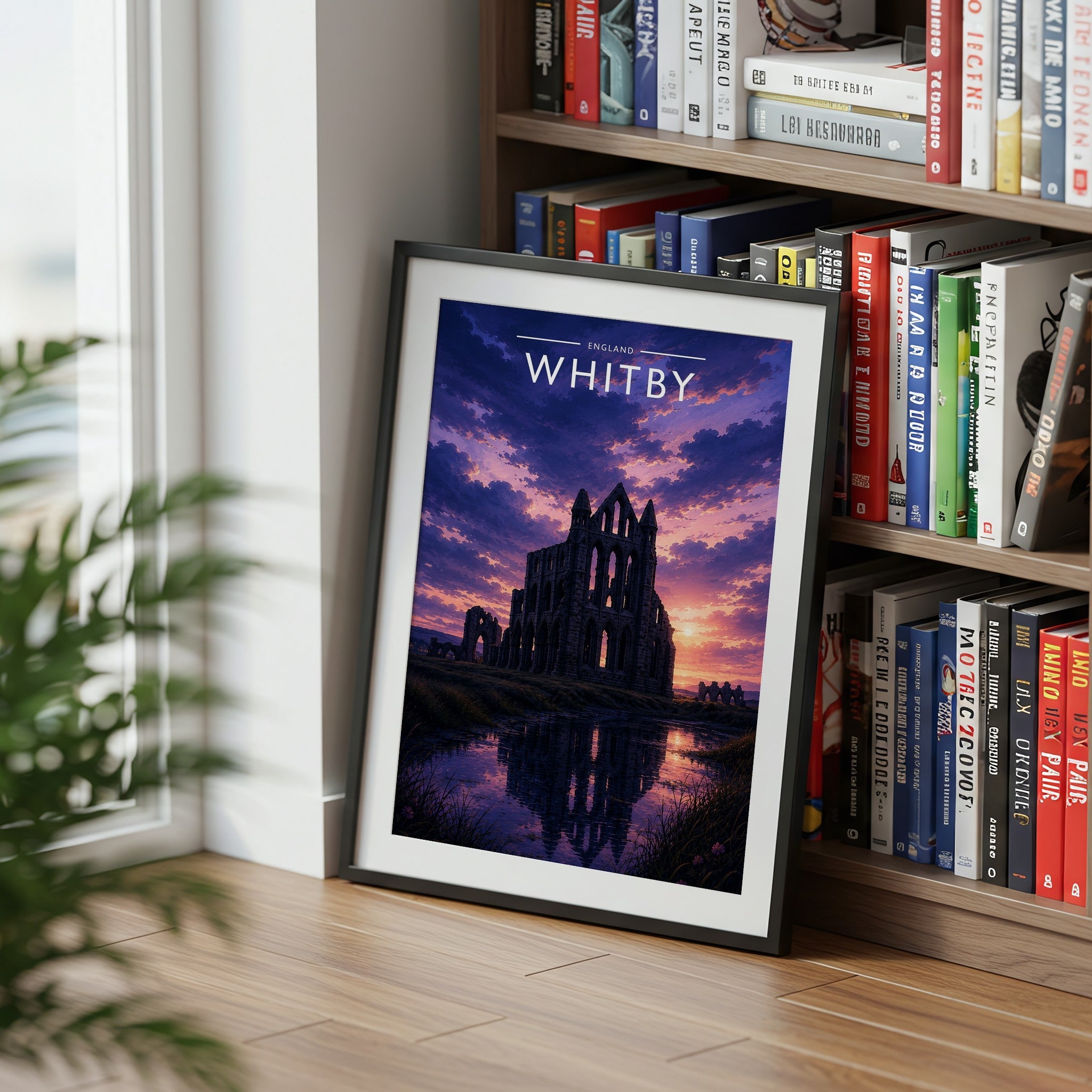 Whitby #4 Travel Poster mounted in a black frame
