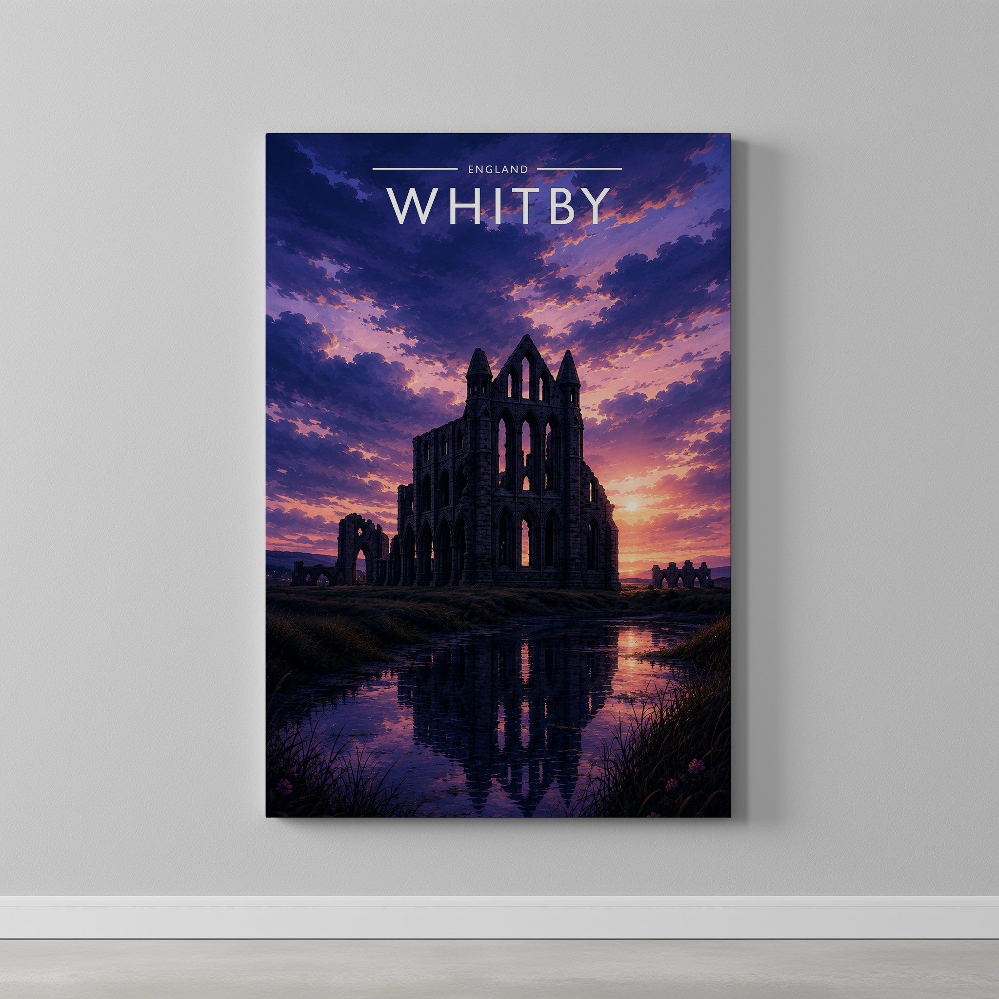 Whitby #4 Travel Poster as a gallery-wrapped canvas on a plain wall
