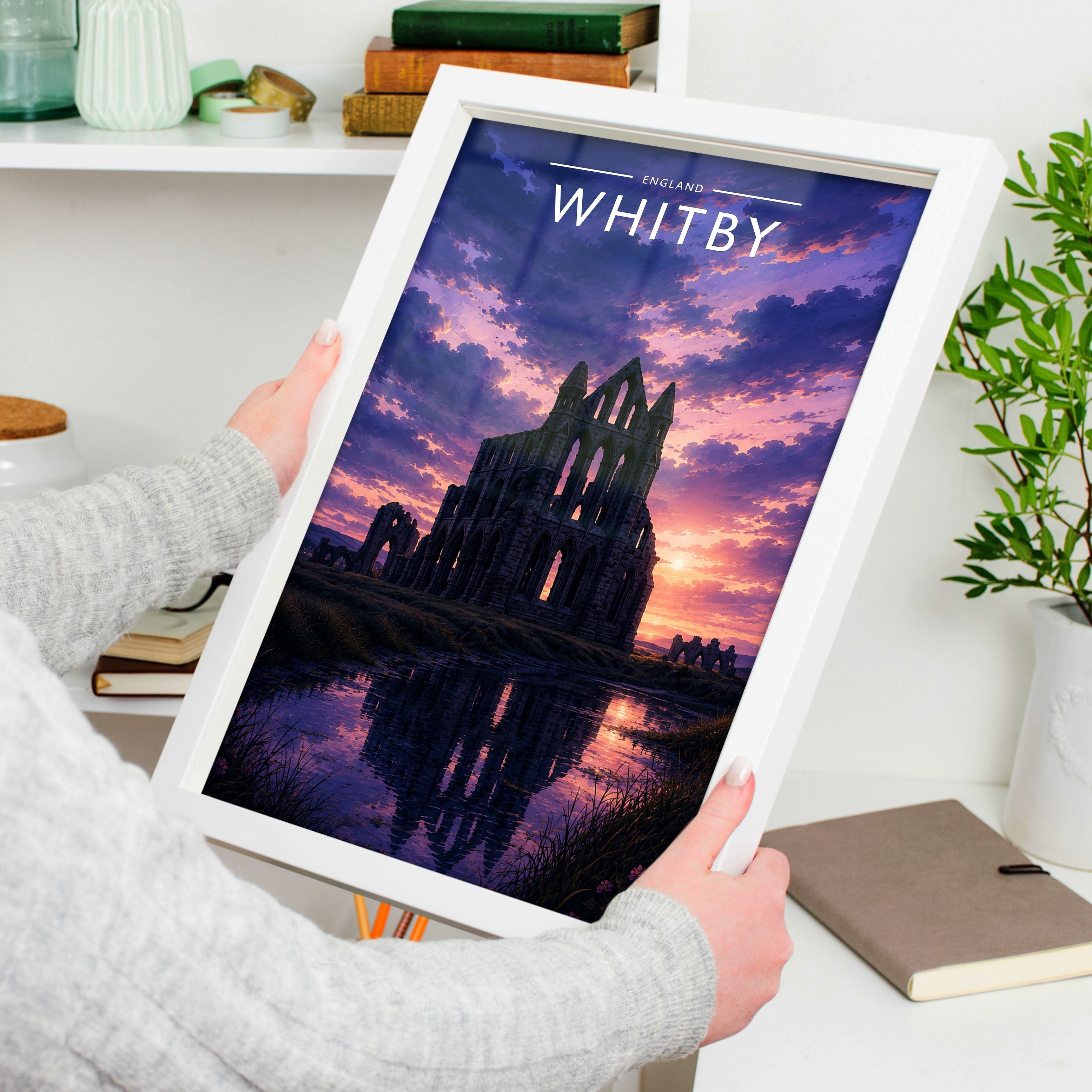Whitby #4 Travel Poster held in a white frame