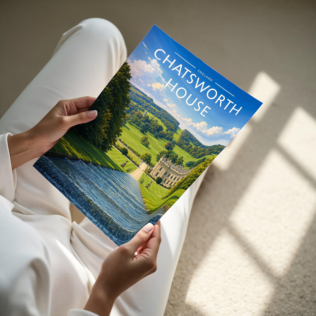 Chatsworth House #2 Travel Poster - A4 print held in hand
