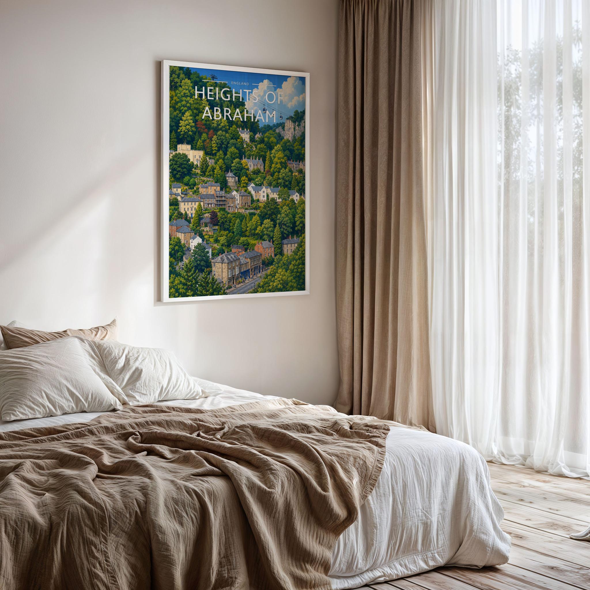 Heights of Abraham Travel Poster framed on a bedroom wall