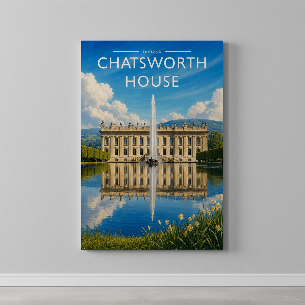 Chatsworth House #3 Travel Poster as a gallery-wrapped canvas on a plain wall