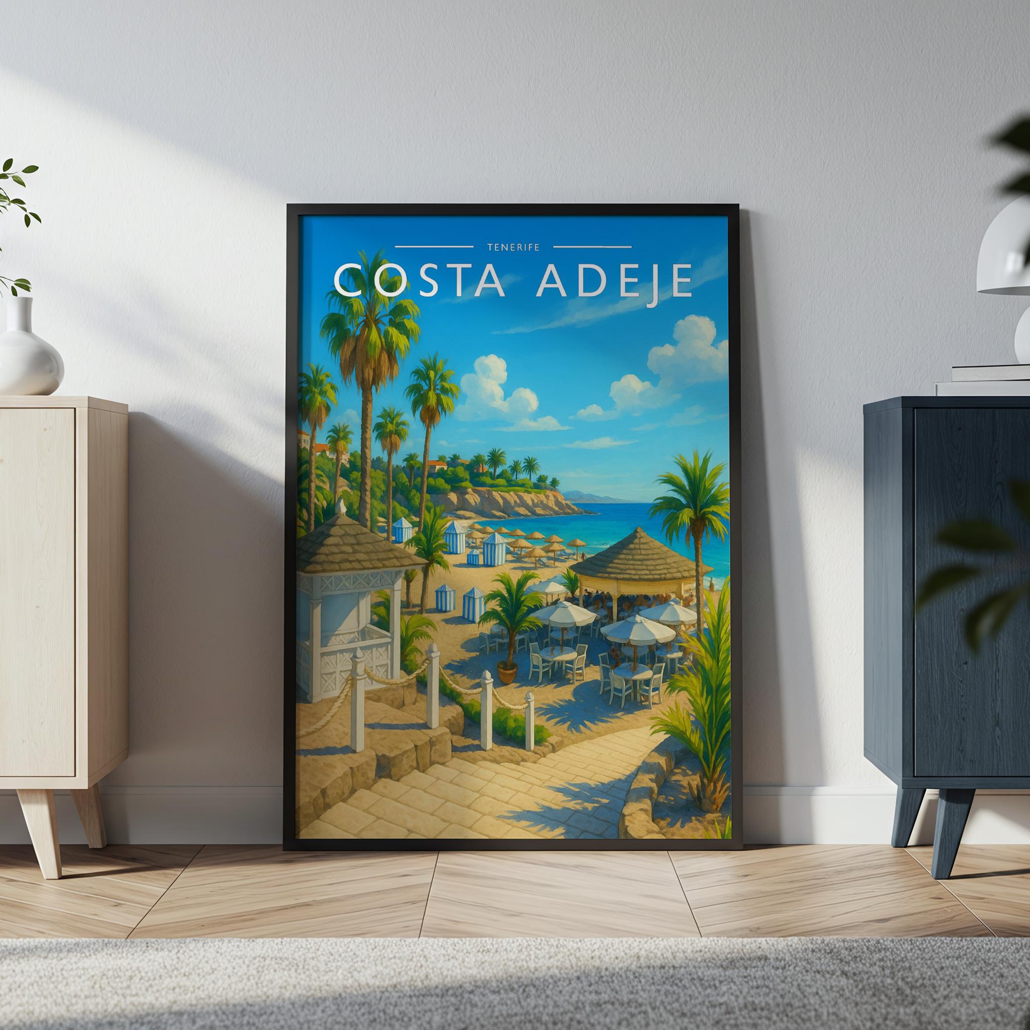 Costa Adeje Travel Poster in a black frame