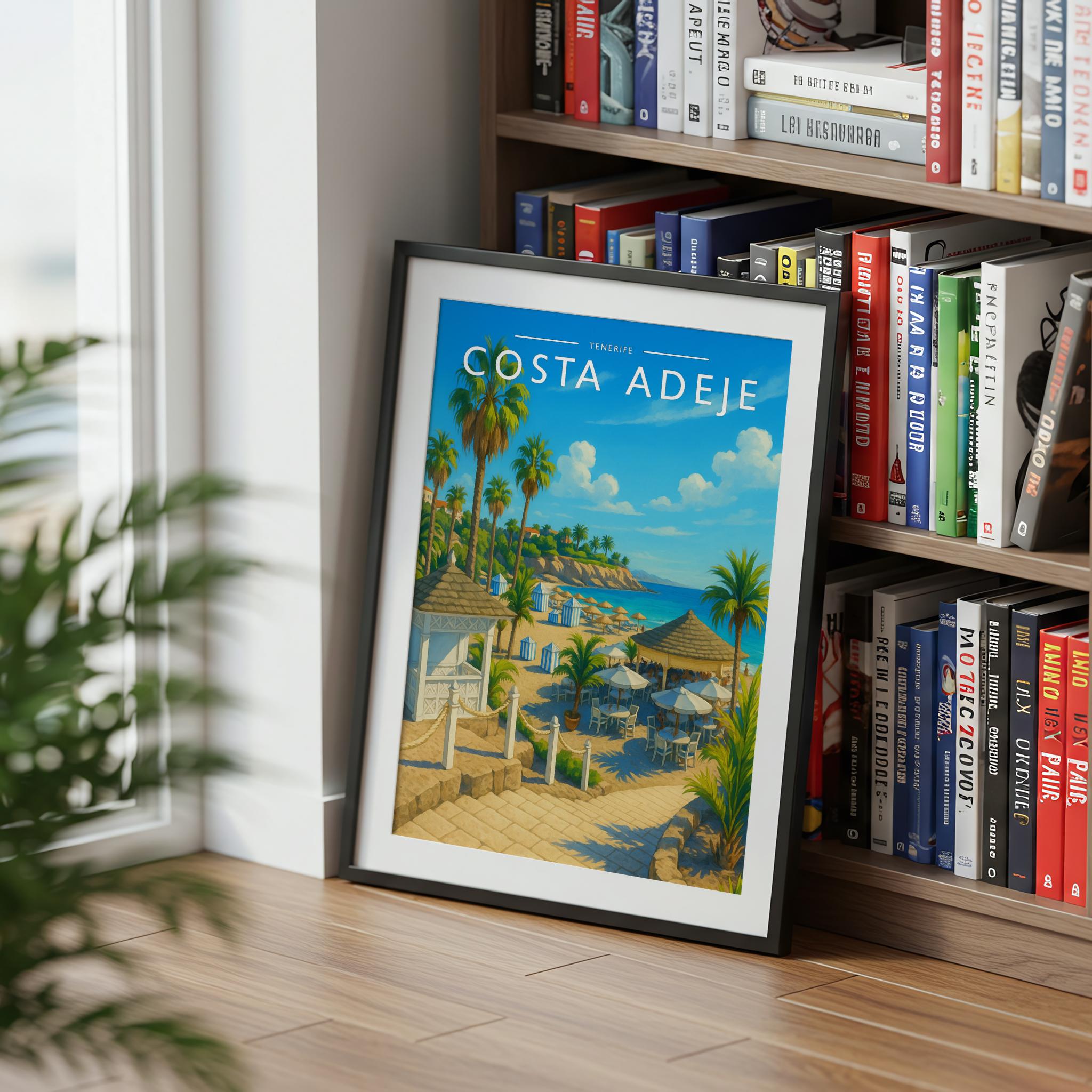 Costa Adeje Travel Poster mounted in a black frame