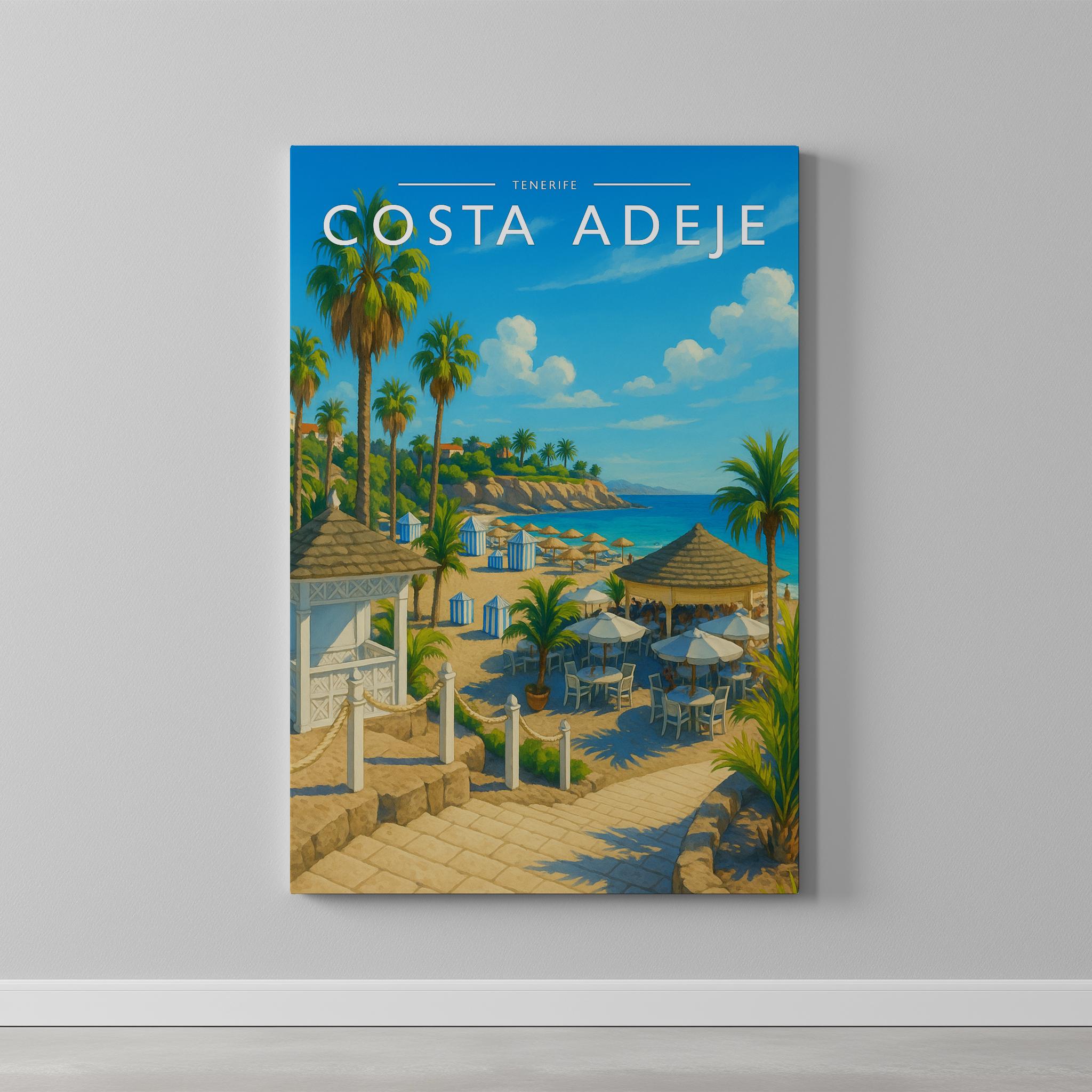 Costa Adeje Travel Poster as a gallery-wrapped canvas on a plain wall