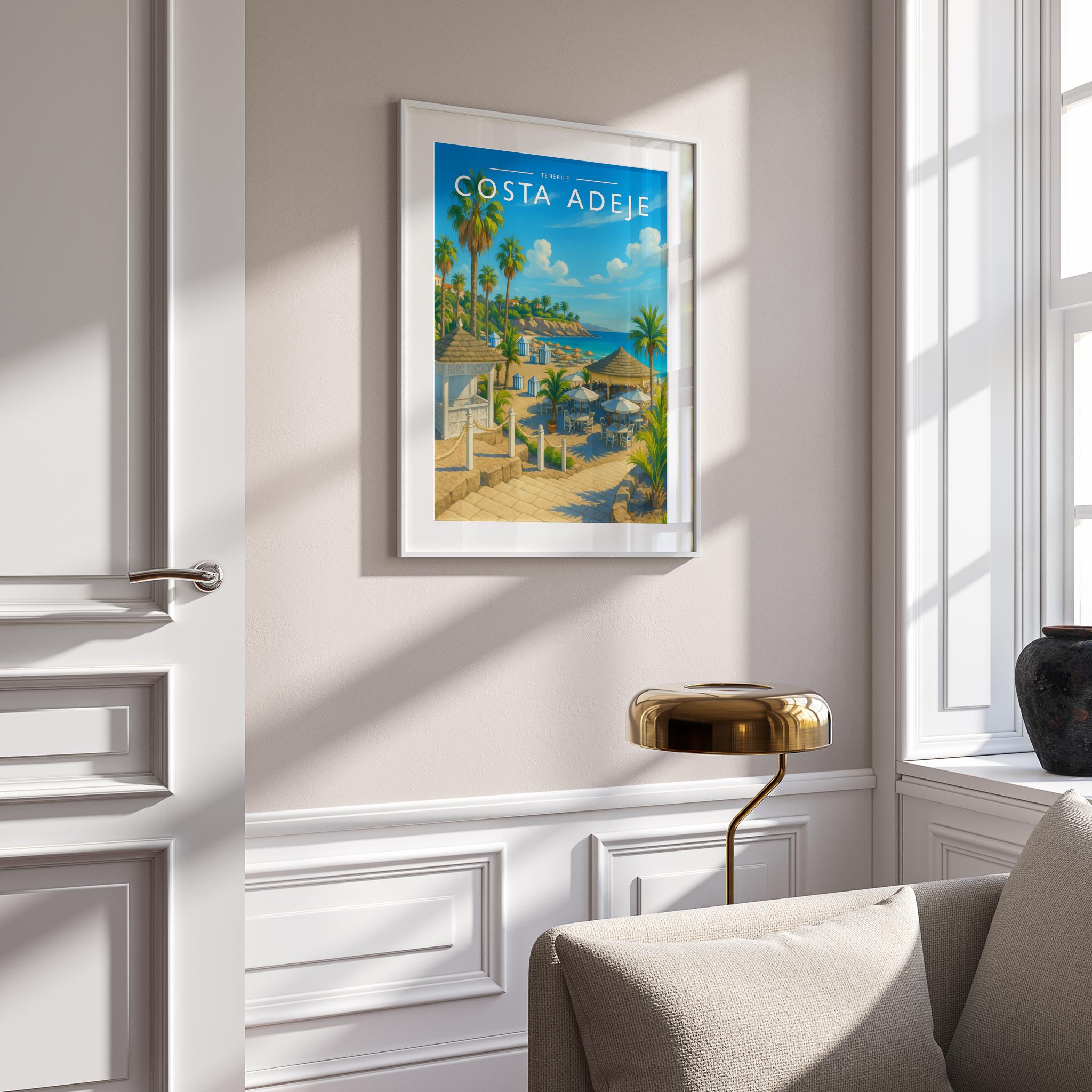 Costa Adeje Travel Poster mounted in a white frame