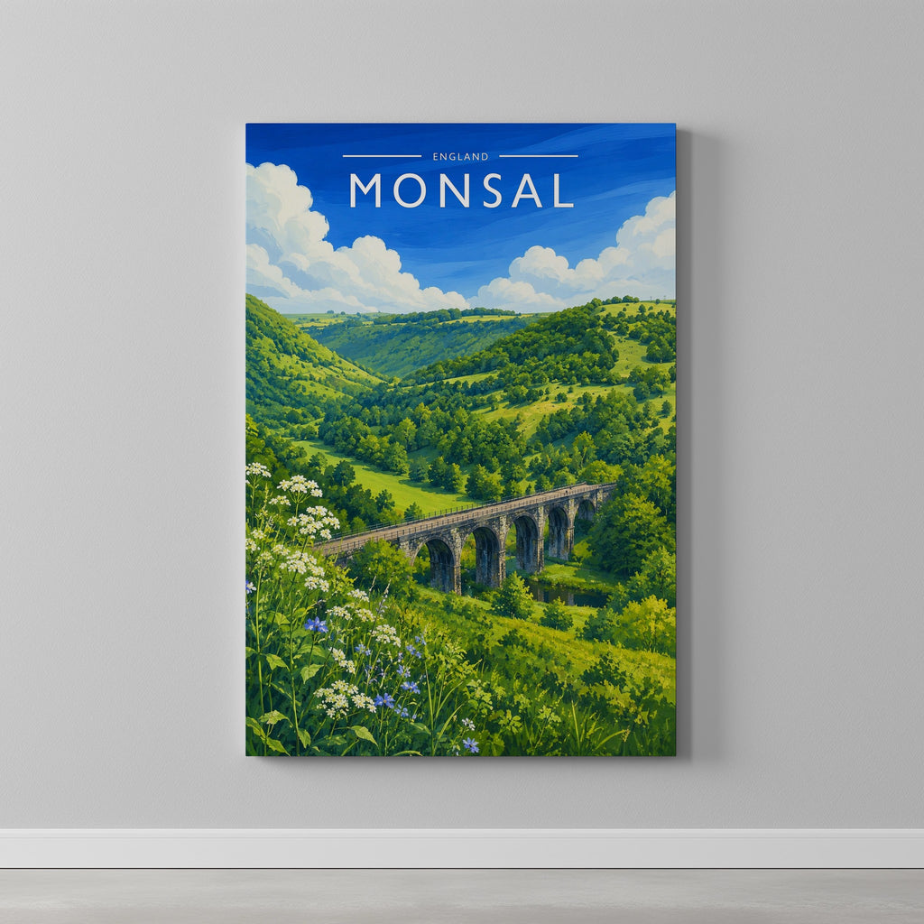Monsal Travel Poster as a gallery-wrapped canvas on a plain wall