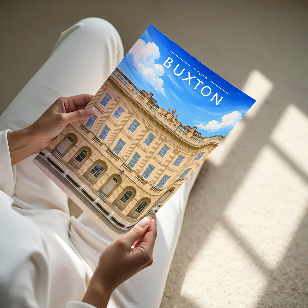 Buxton Travel Poster - A4 print held in hand