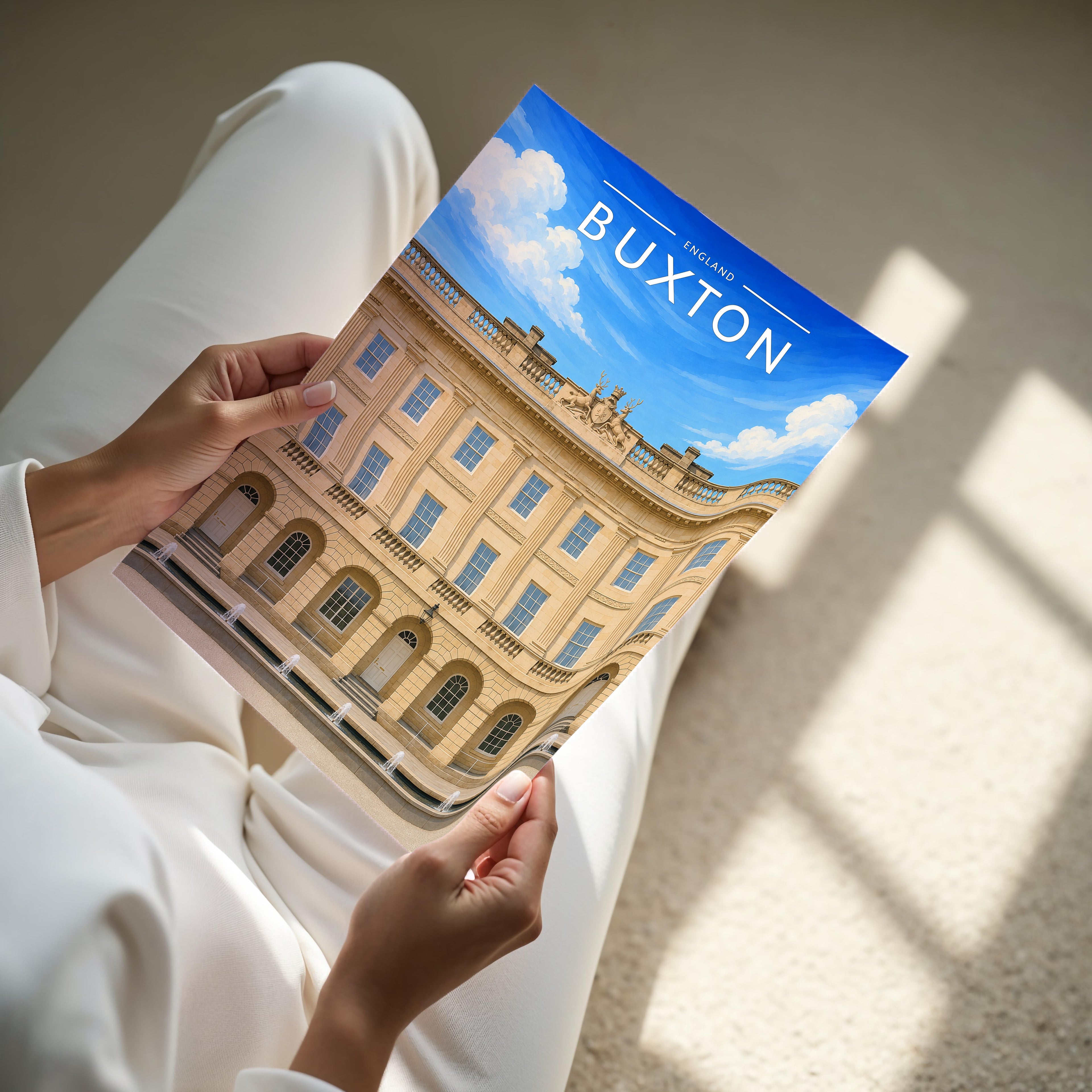 Buxton Travel Poster - A4 print held in hand