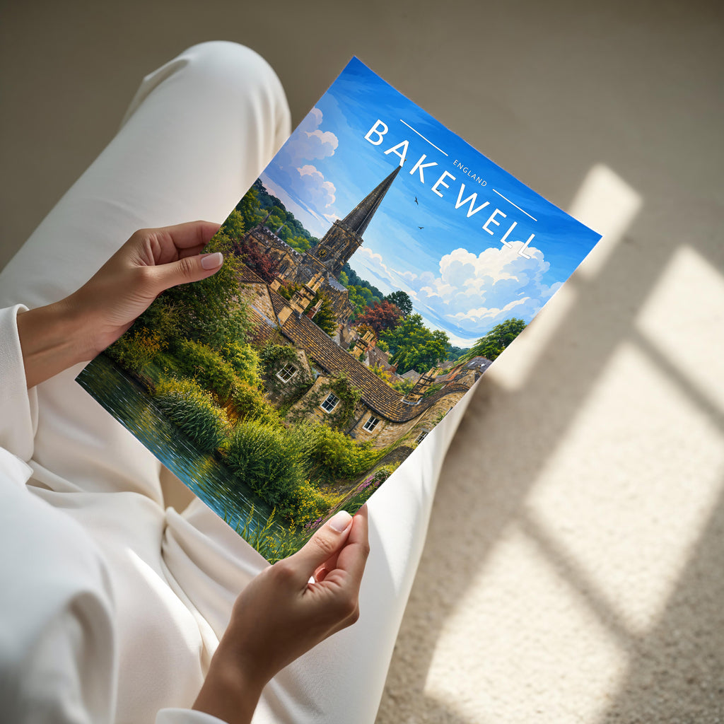 Bakewell Travel Poster - A4 print held in hand