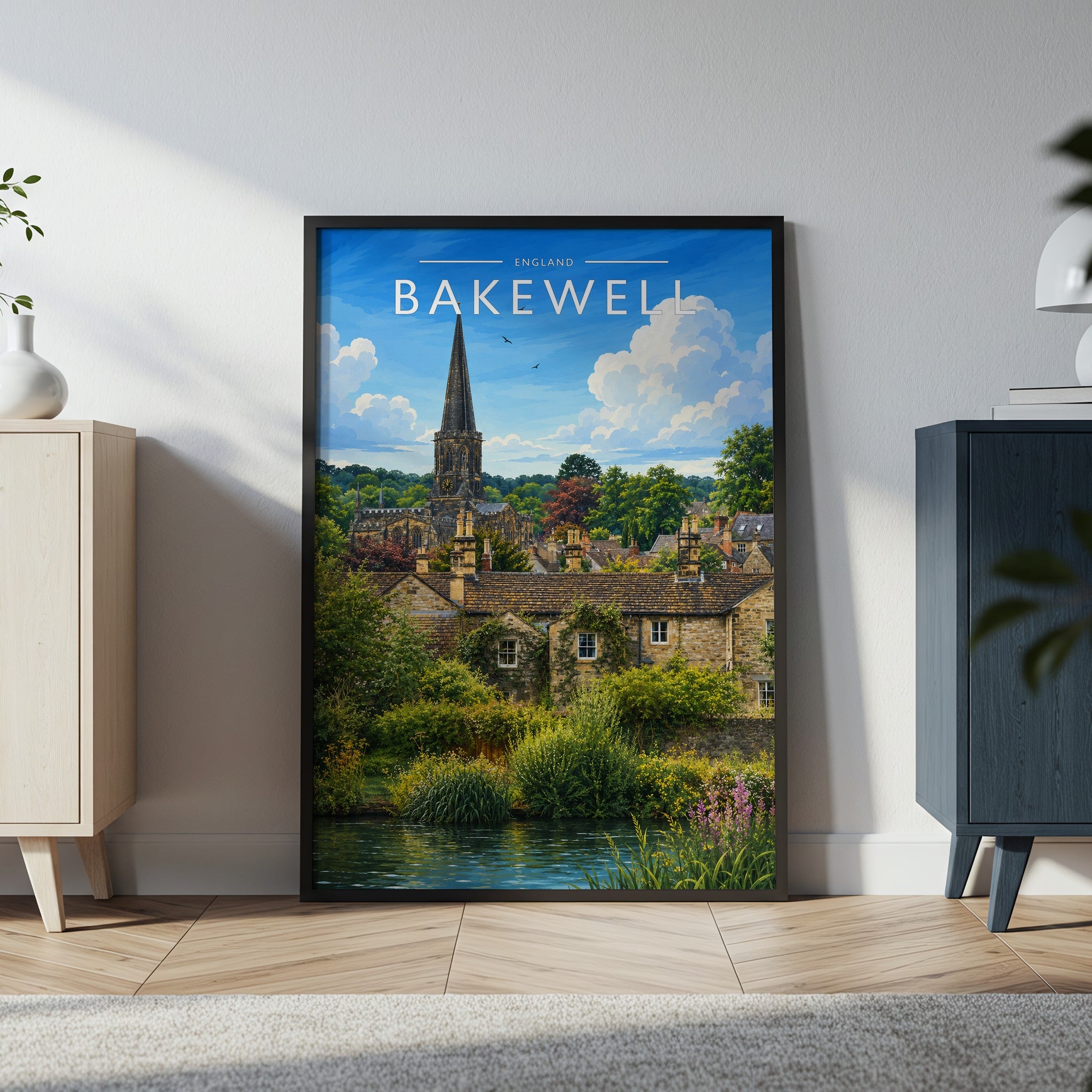 Bakewell Travel Poster in a black frame