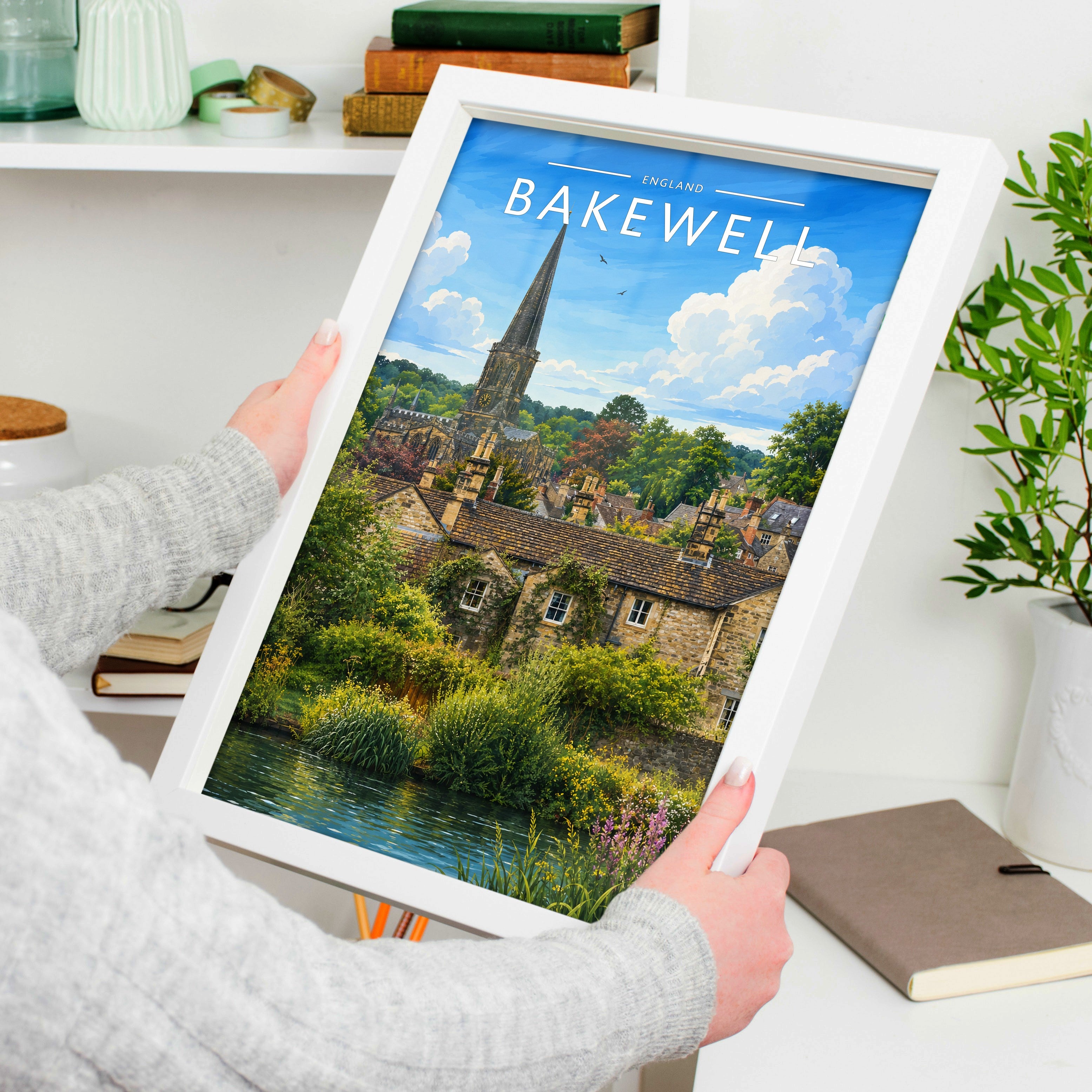 Bakewell Travel Poster held in a white frame