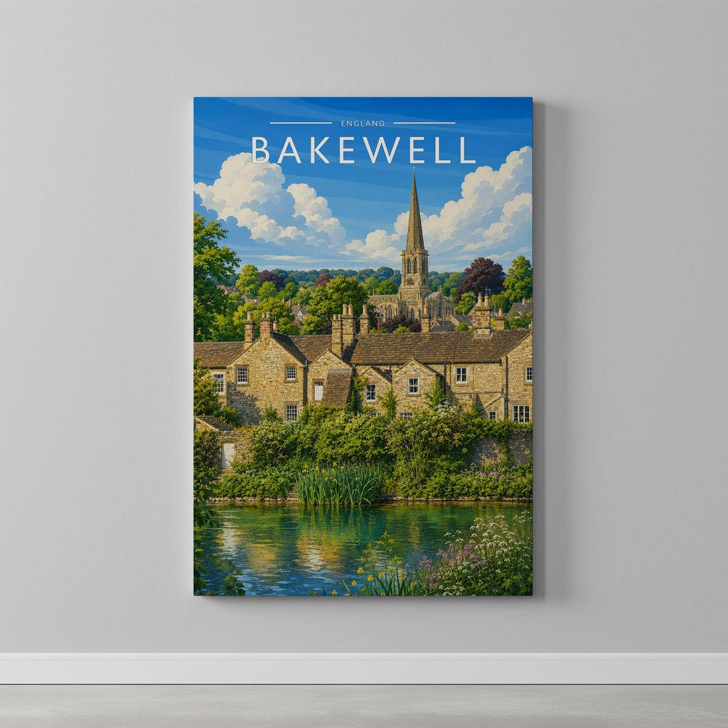 Bakewell #2 Travel Poster as a gallery-wrapped canvas on a plain wall