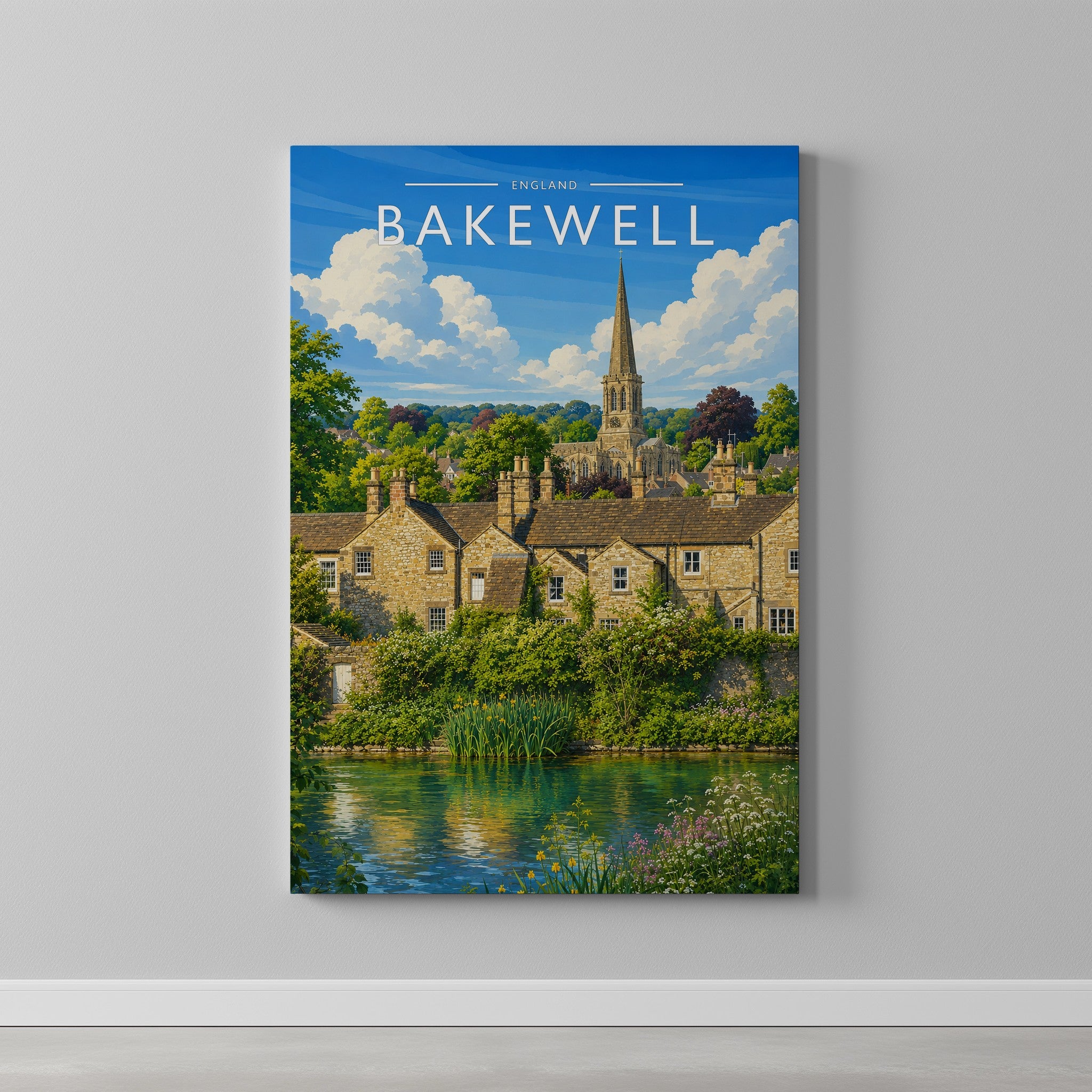 Bakewell #2 Travel Poster as a gallery-wrapped canvas on a plain wall
