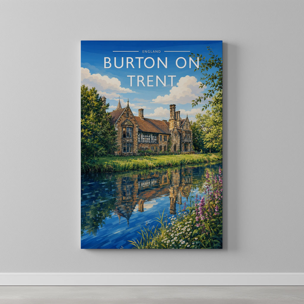 Burton upon Trent Travel Poster as a gallery-wrapped canvas on a plain wall