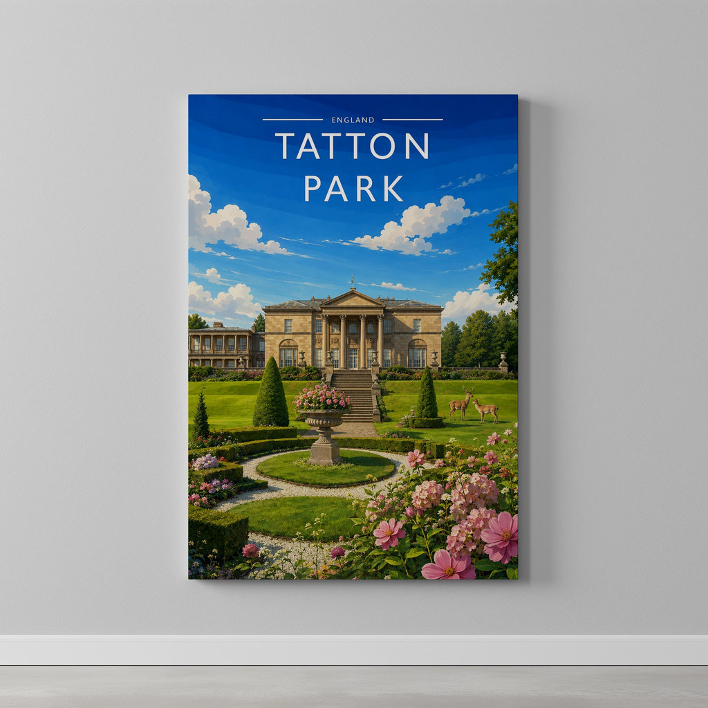 Tatton Park #2 Travel Poster as a gallery-wrapped canvas on a plain wall