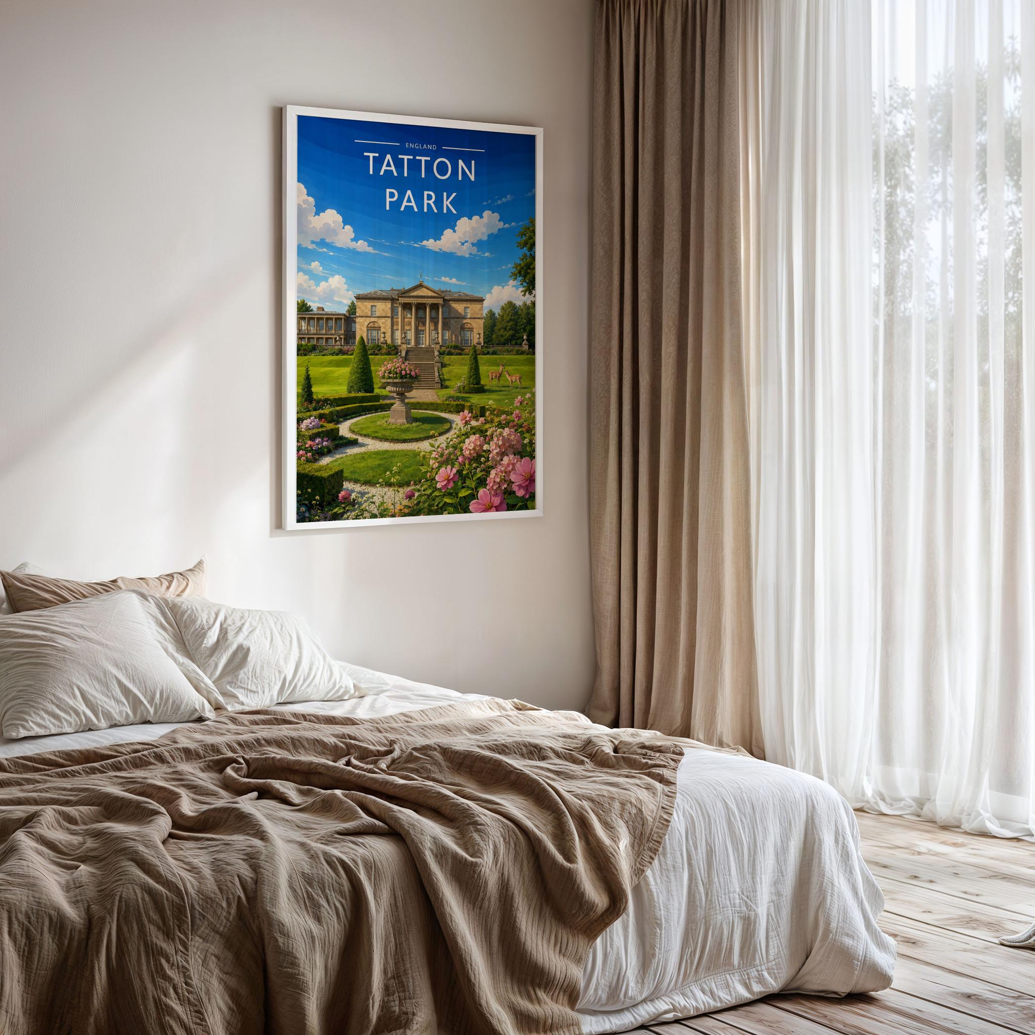 Tatton Park #2 Travel Poster framed on a bedroom wall