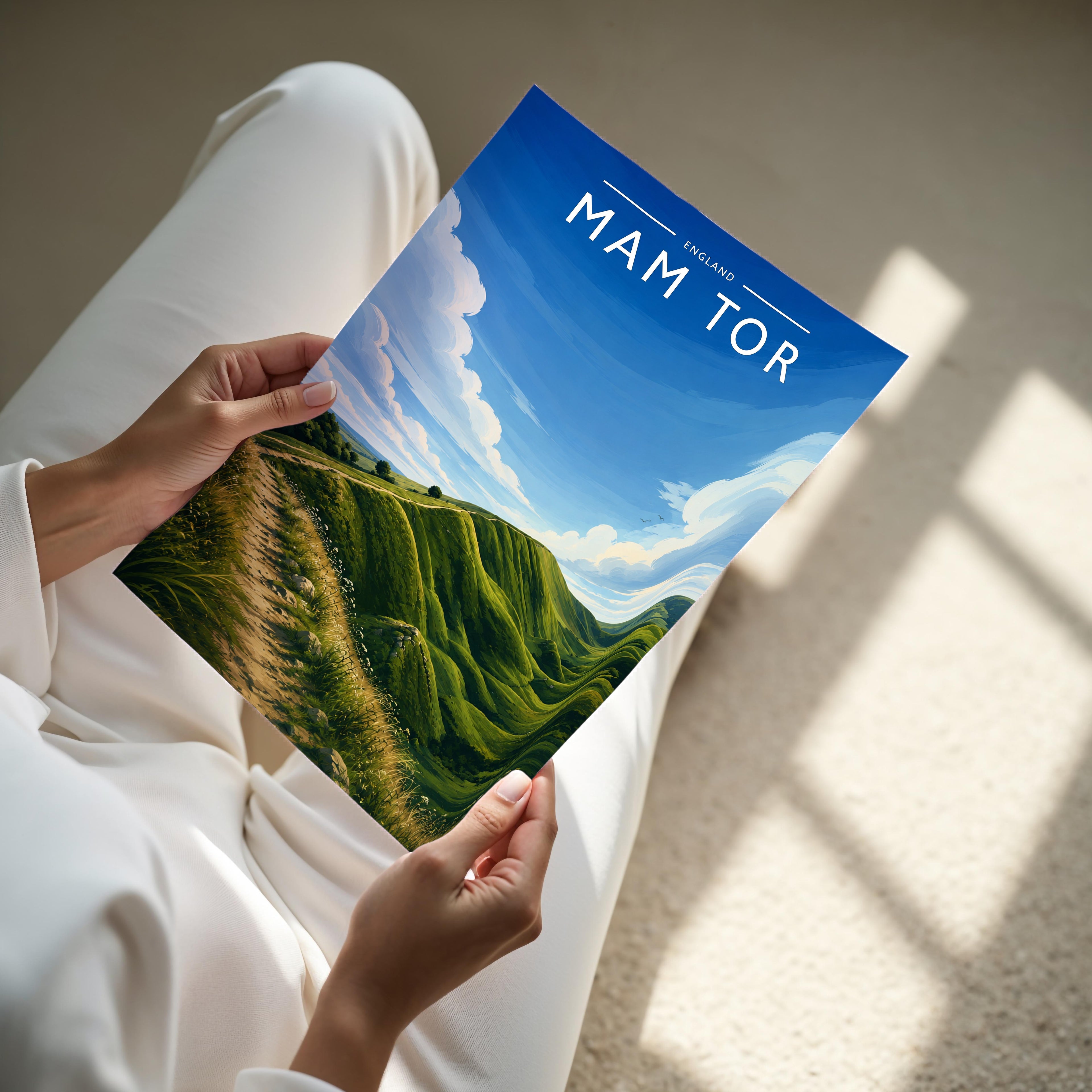 Mam Tor #2 Travel Poster - A4 print held in hand