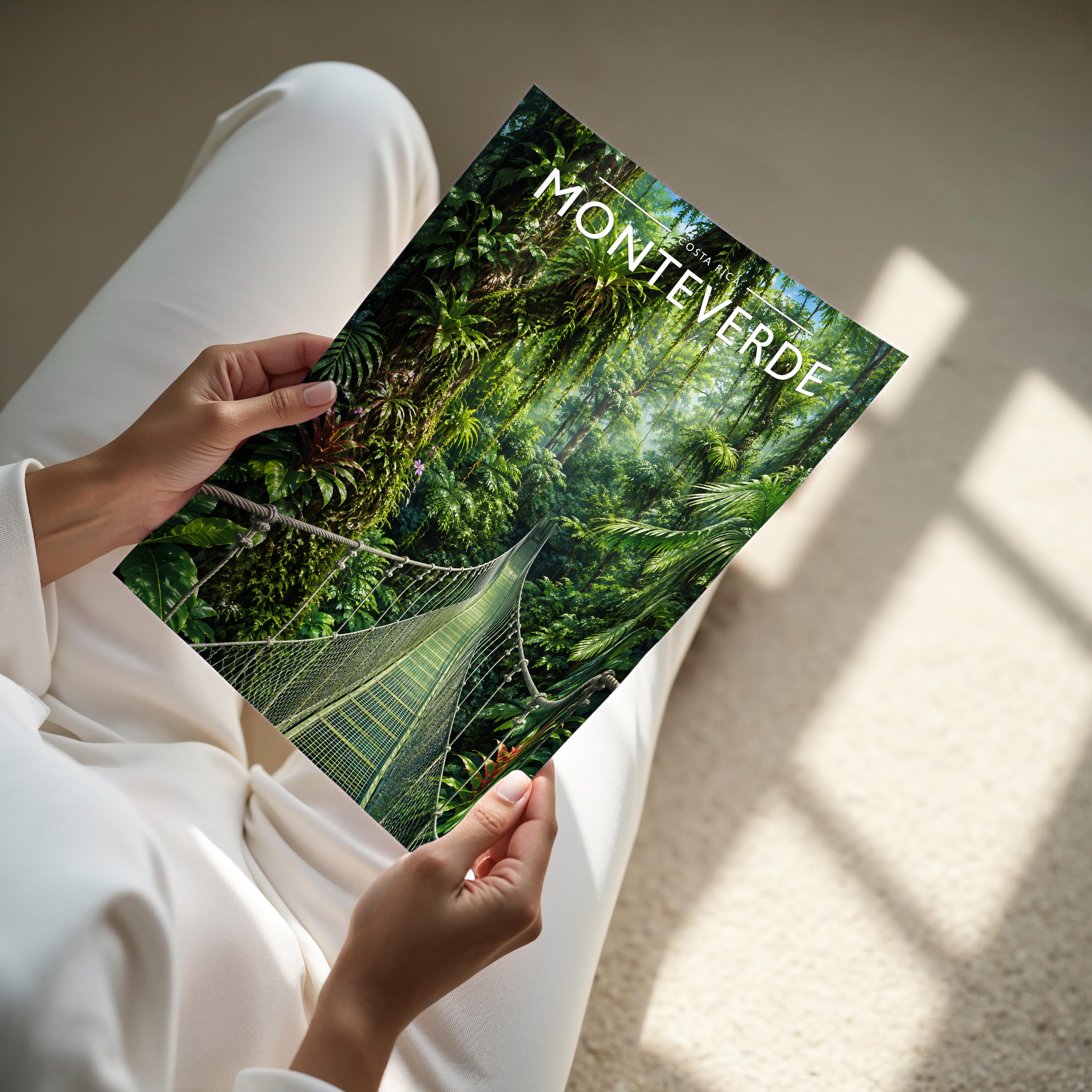 Monteverde Travel Poster - A4 print held in hand