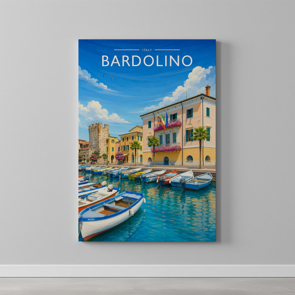 Bardolino Travel Poster as a gallery-wrapped canvas on a plain wall