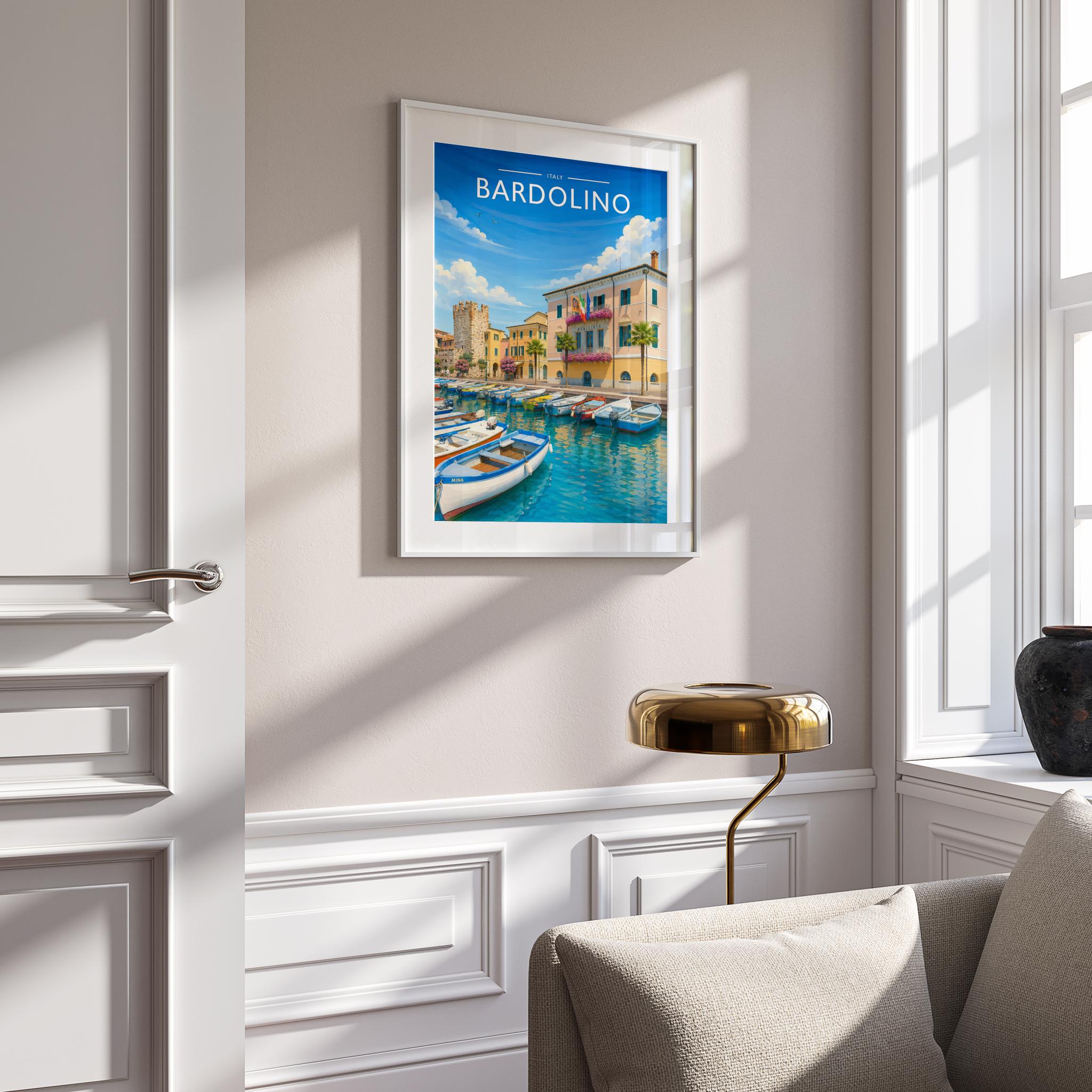 Bardolino Travel Poster mounted in a white frame