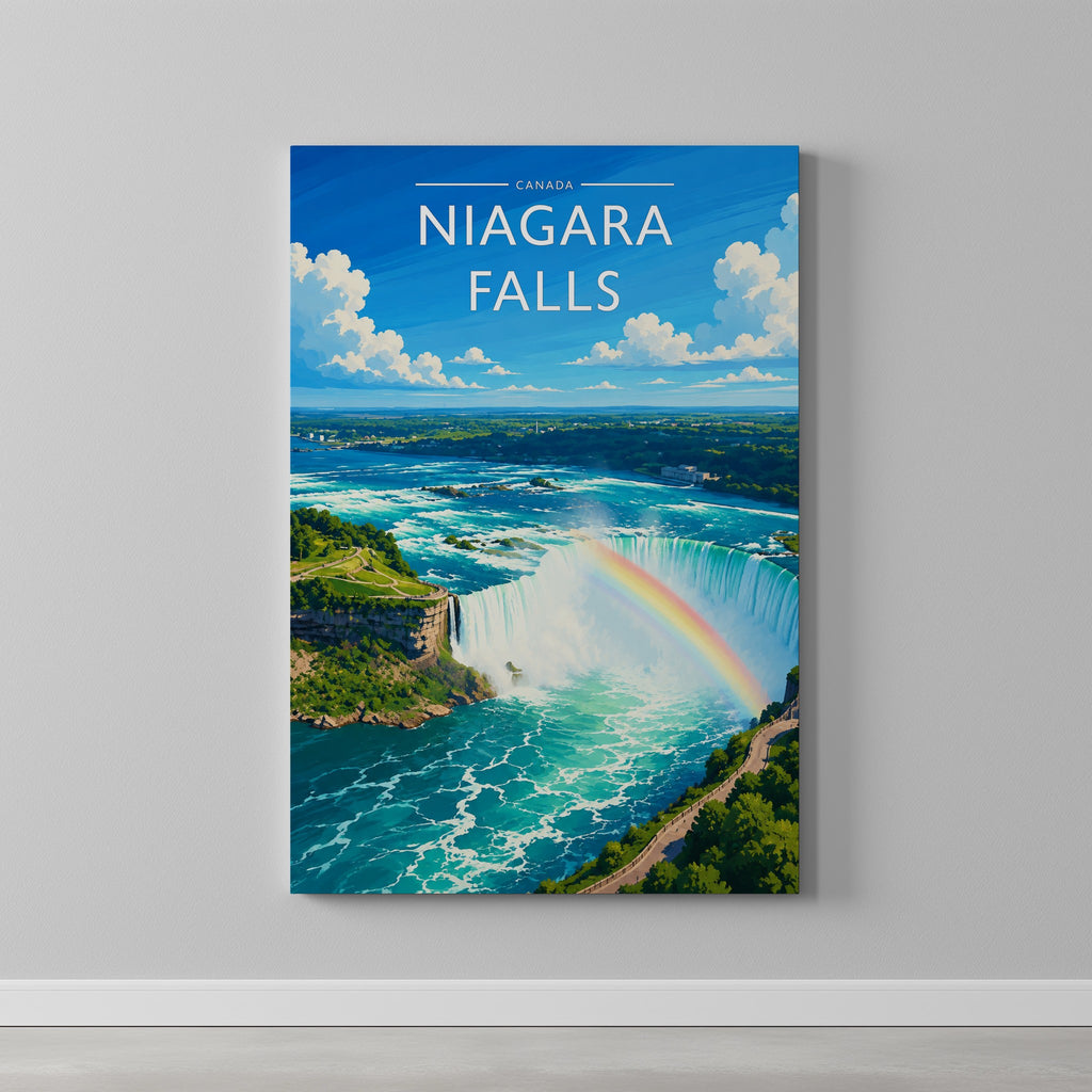 Niagara Falls #2 Travel Poster as a gallery-wrapped canvas on a plain wall