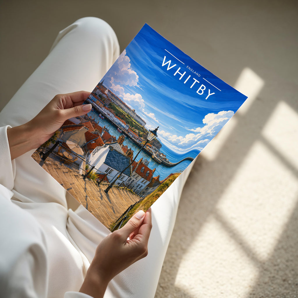 Whitby #5 Travel Poster - A4 print held in hand