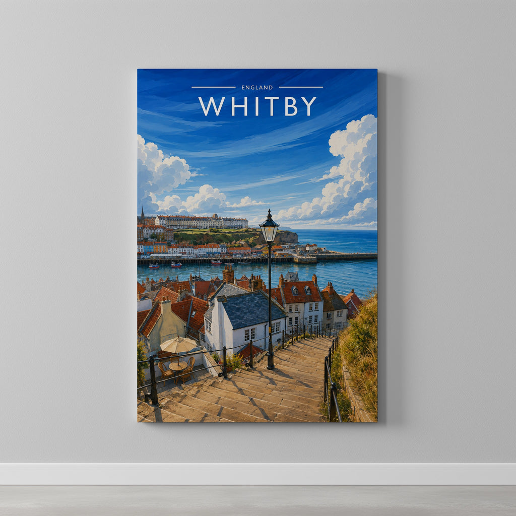 Whitby #5 Travel Poster as a gallery-wrapped canvas on a plain wall