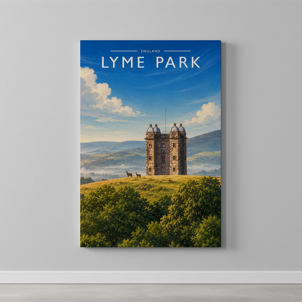 Lyme Park #2 Travel Poster as a gallery-wrapped canvas on a plain wall