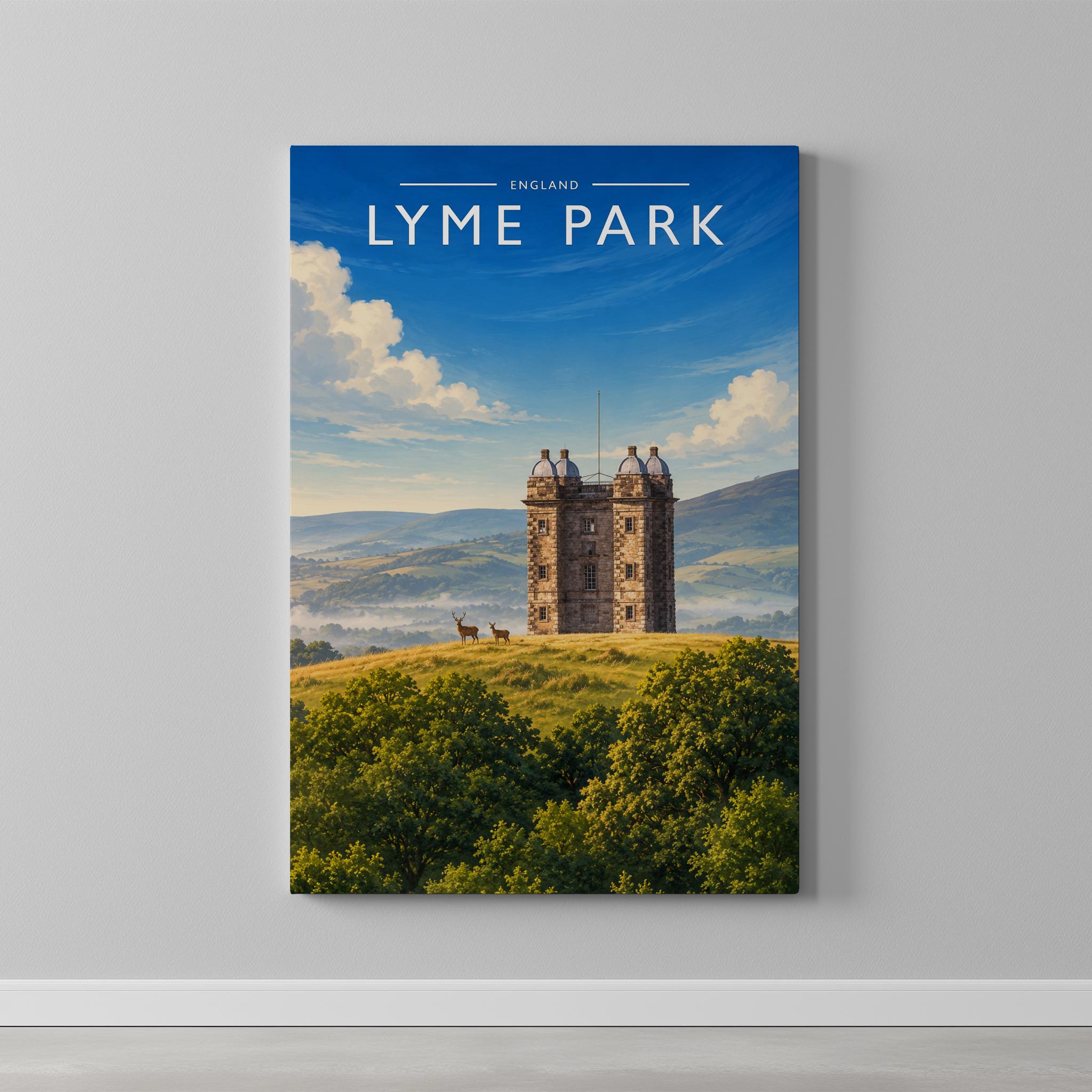 Lyme Park #2 Travel Poster as a gallery-wrapped canvas on a plain wall