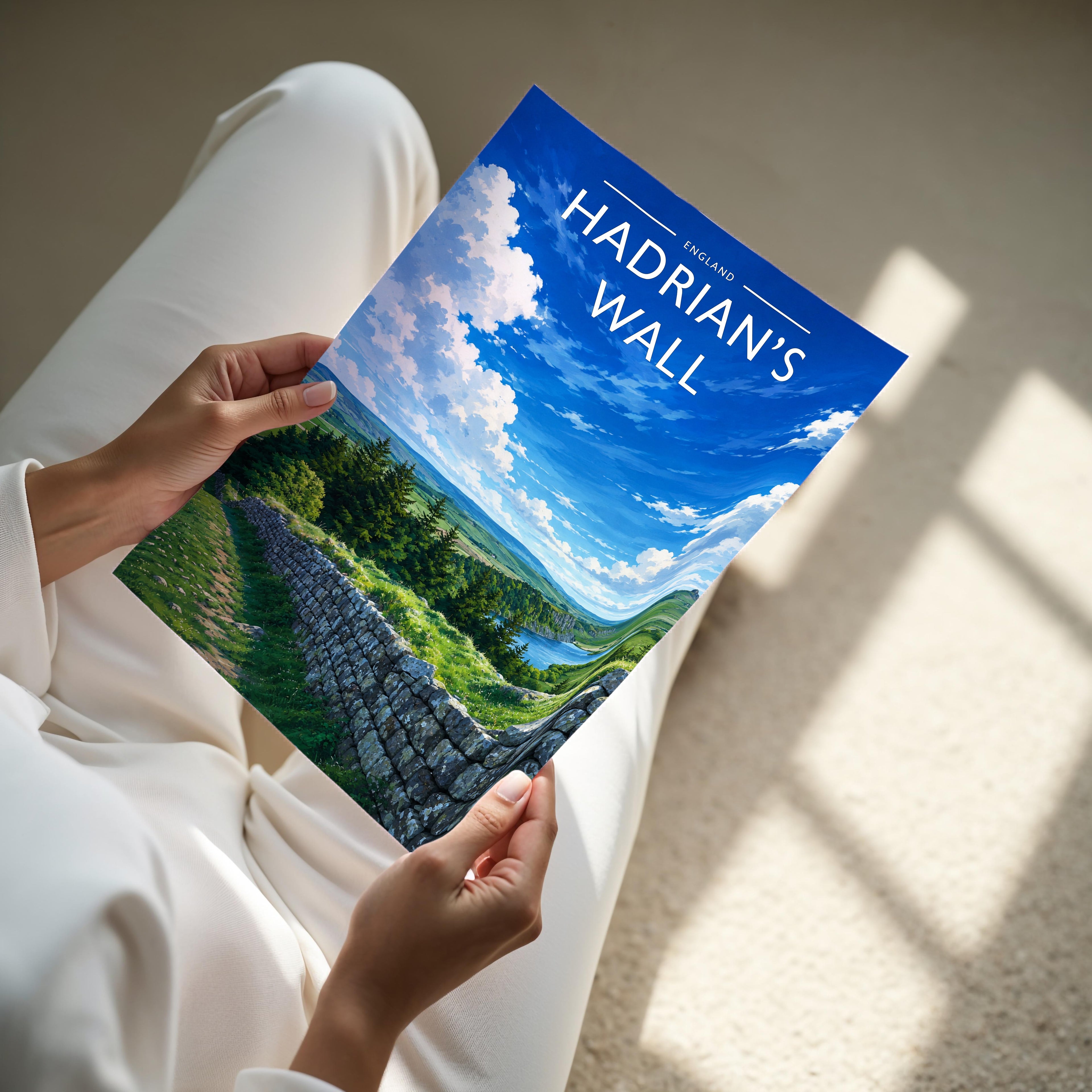 Hadrian's Wall Travel Poster - A4 print held in hand