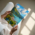 Akaroa Travel Poster - A4 print held in hand