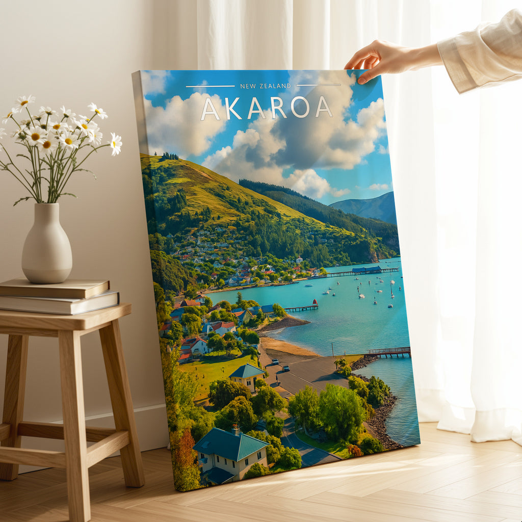 Akaroa Travel Poster as a gallery-wrapped canvas