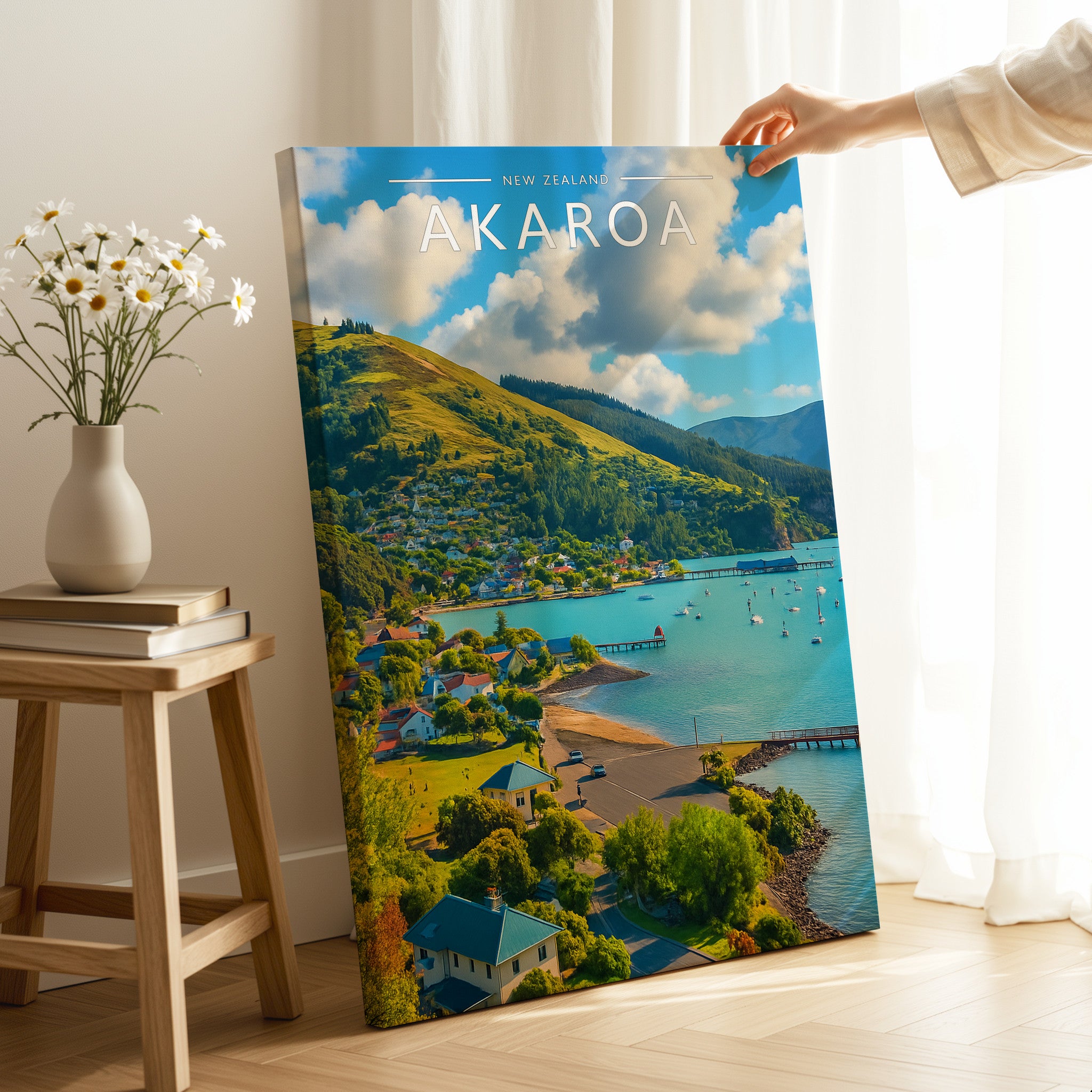 Akaroa Travel Poster as a gallery-wrapped canvas