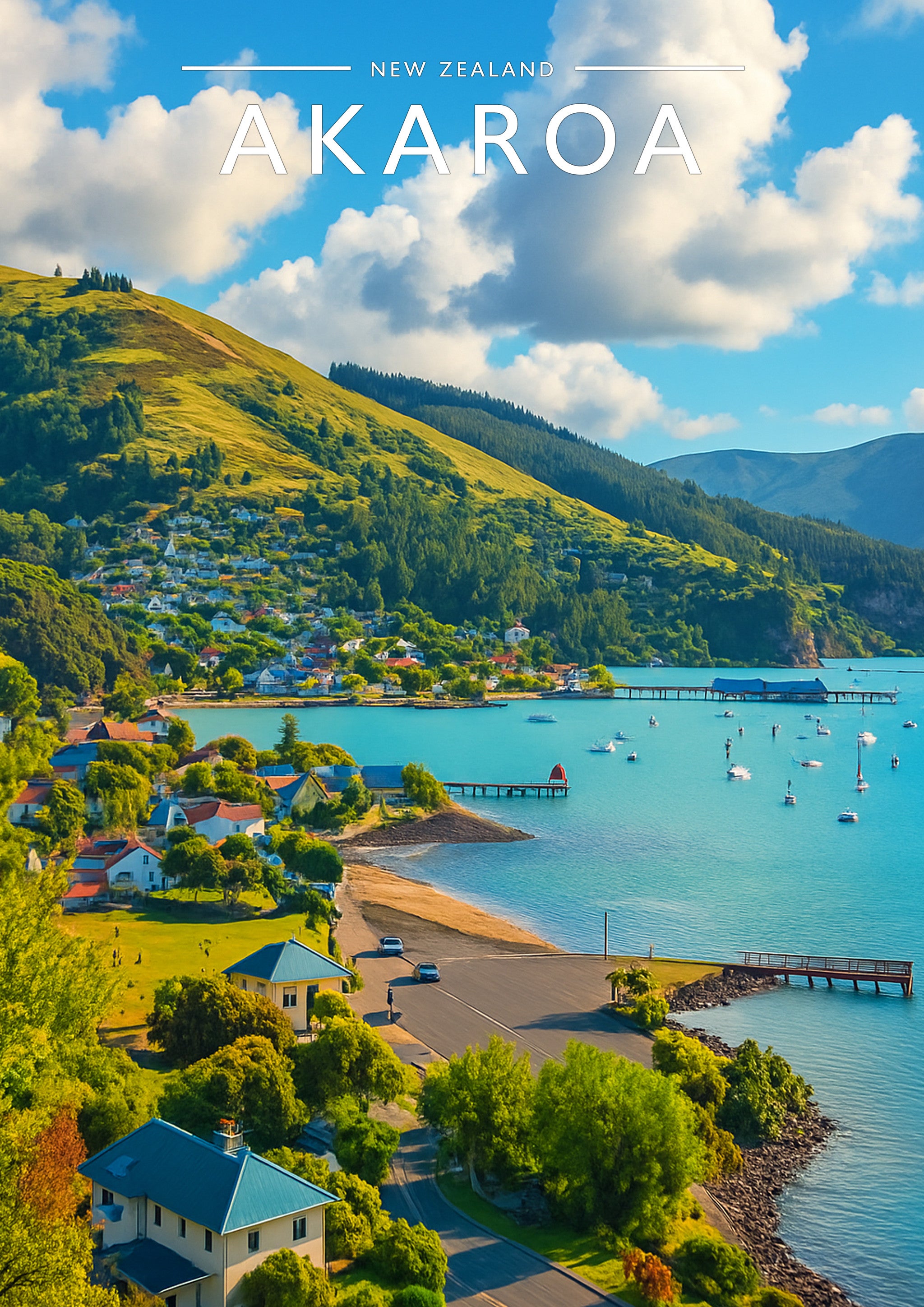 Akaroa Travel Poster - A4 travel poster print