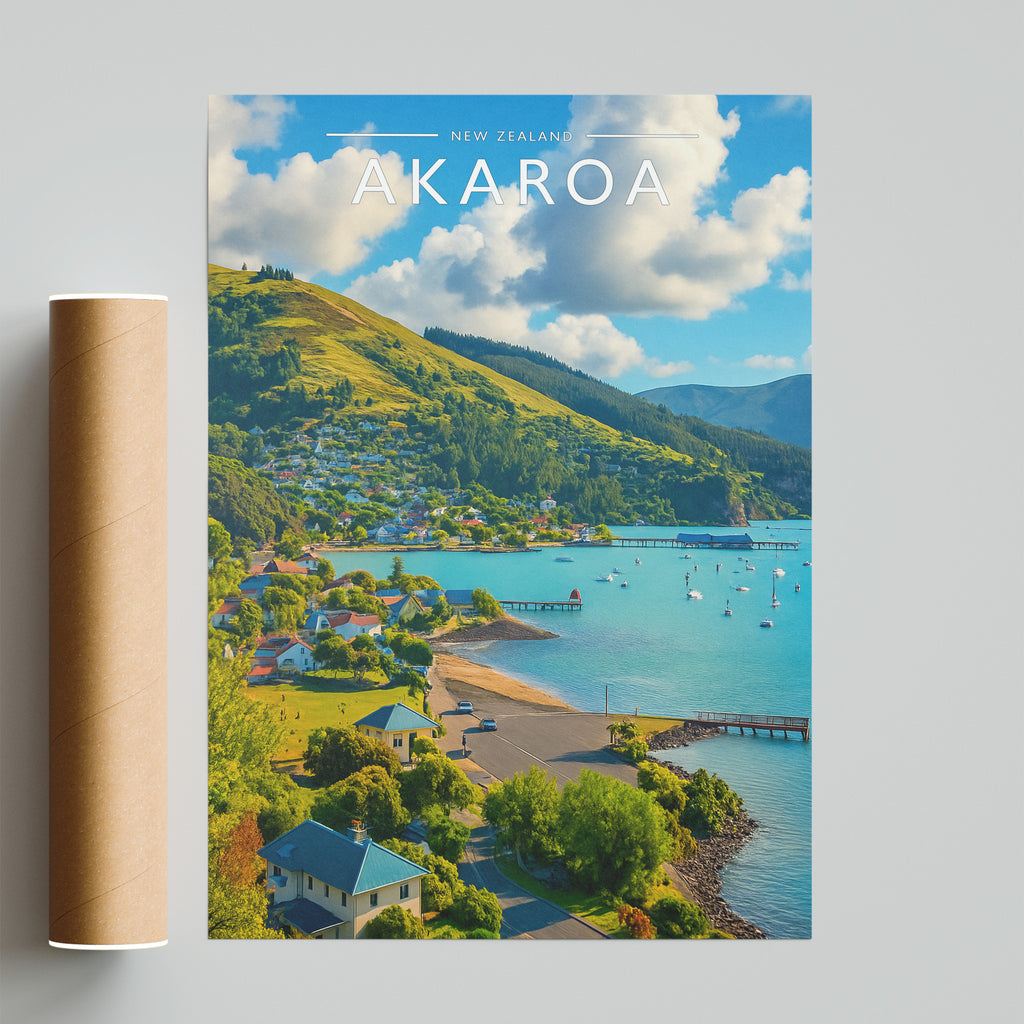Akaroa Travel Poster - fine art print with shipping tube