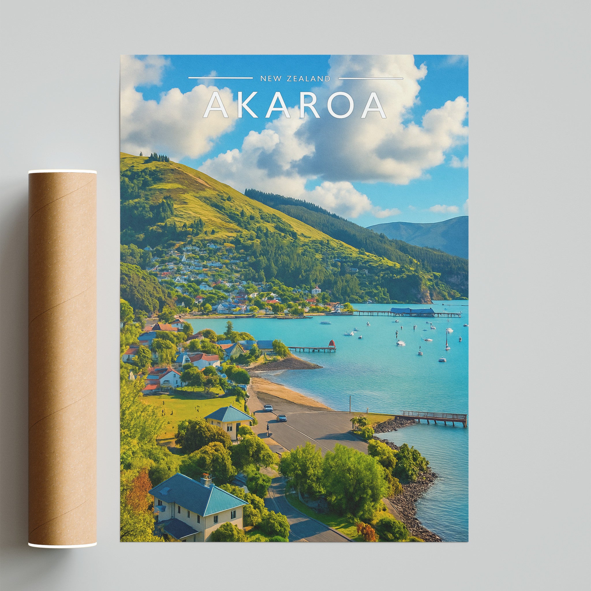 Akaroa Travel Poster - fine art print with shipping tube
