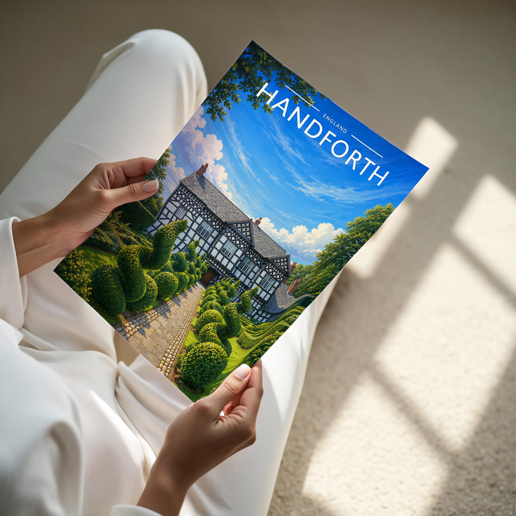 Handforth Travel Poster - A4 print held in hand