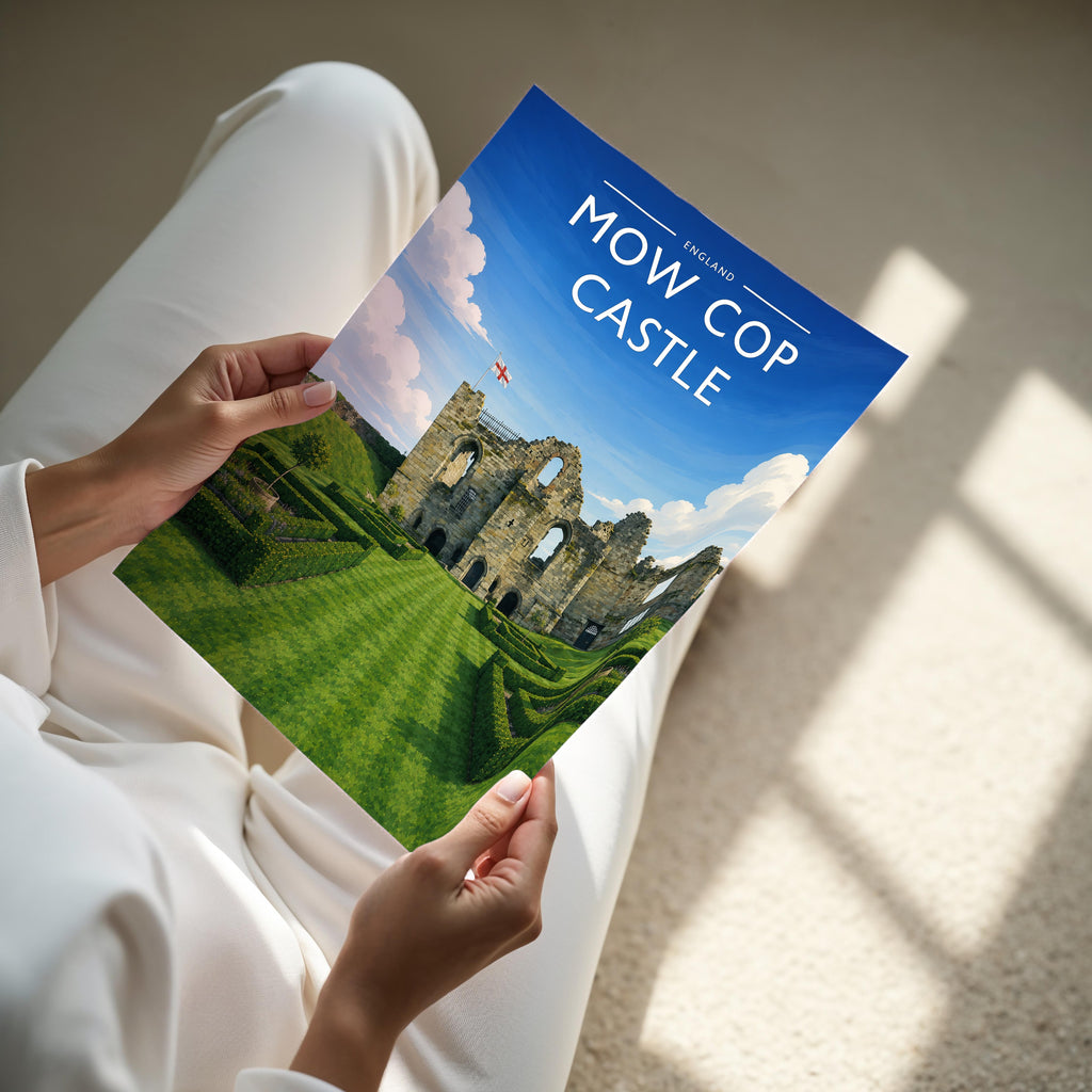 Mow Cop Castle Travel Poster - A4 print held in hand