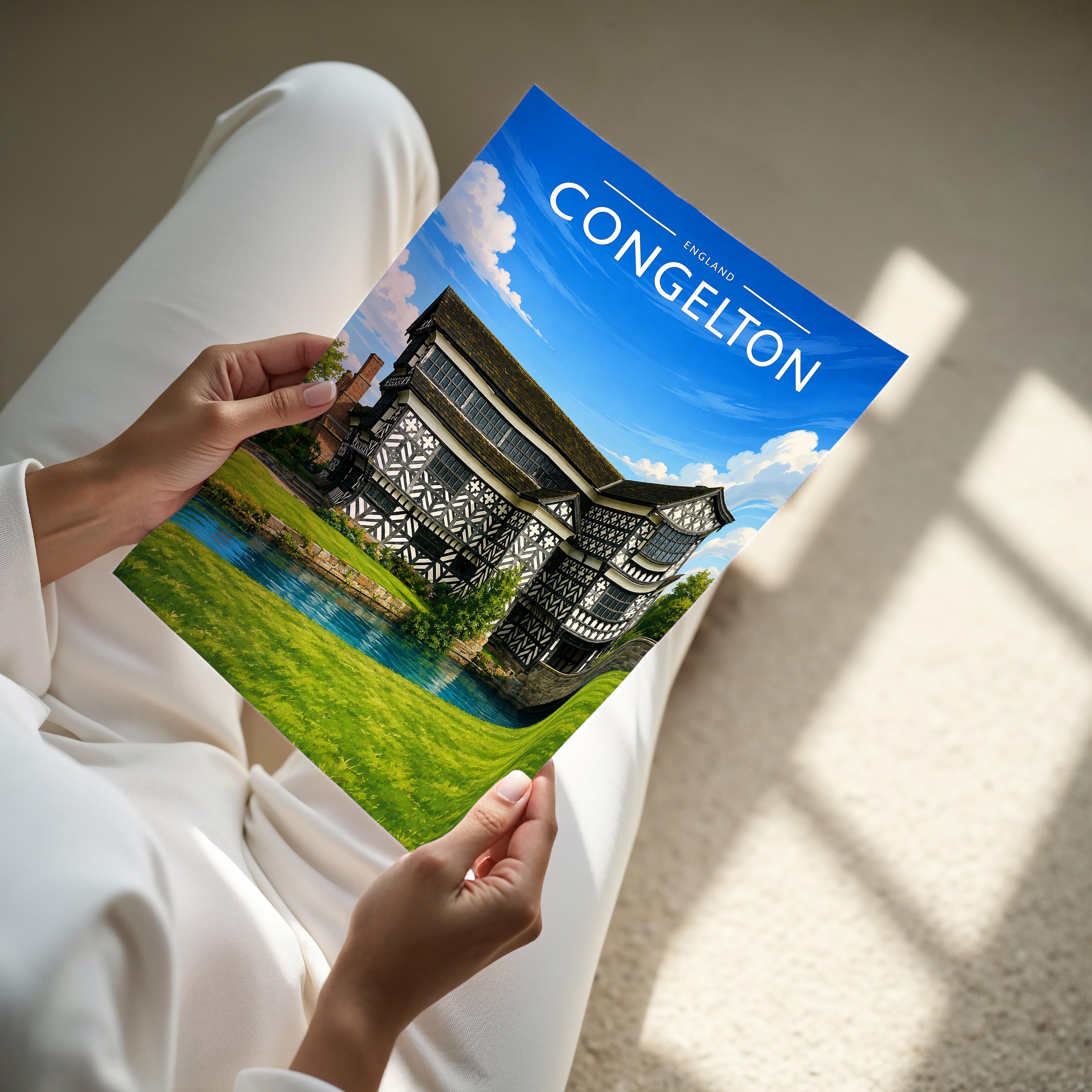 Congleton Travel Poster - A4 print held in hand