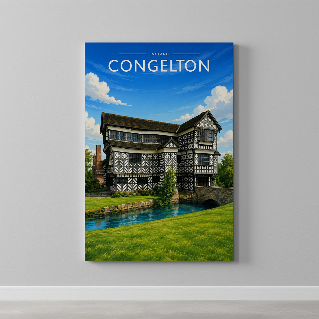 Congleton Travel Poster as a gallery-wrapped canvas on a plain wall