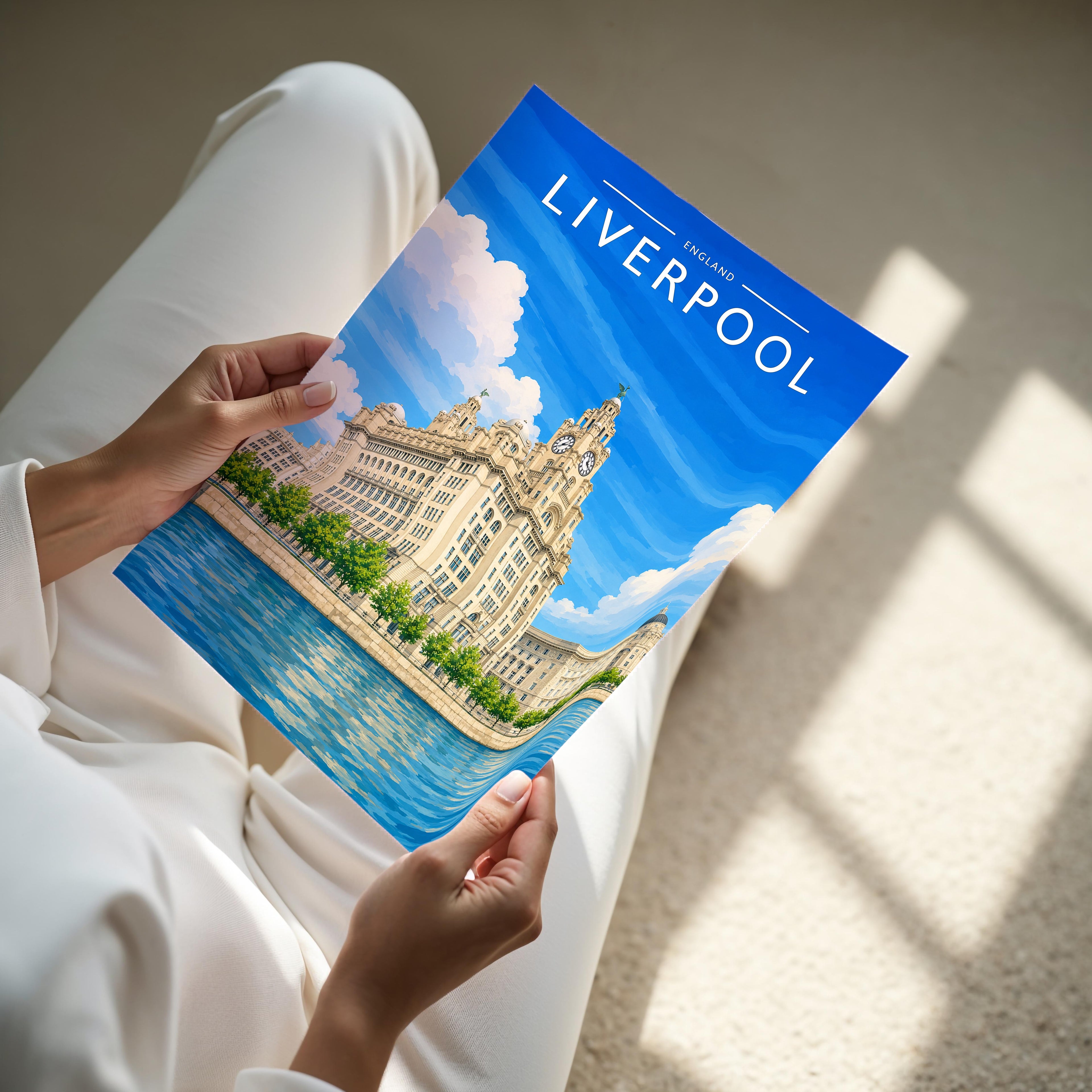 Liverpool #2 Travel Poster - A4 print held in hand