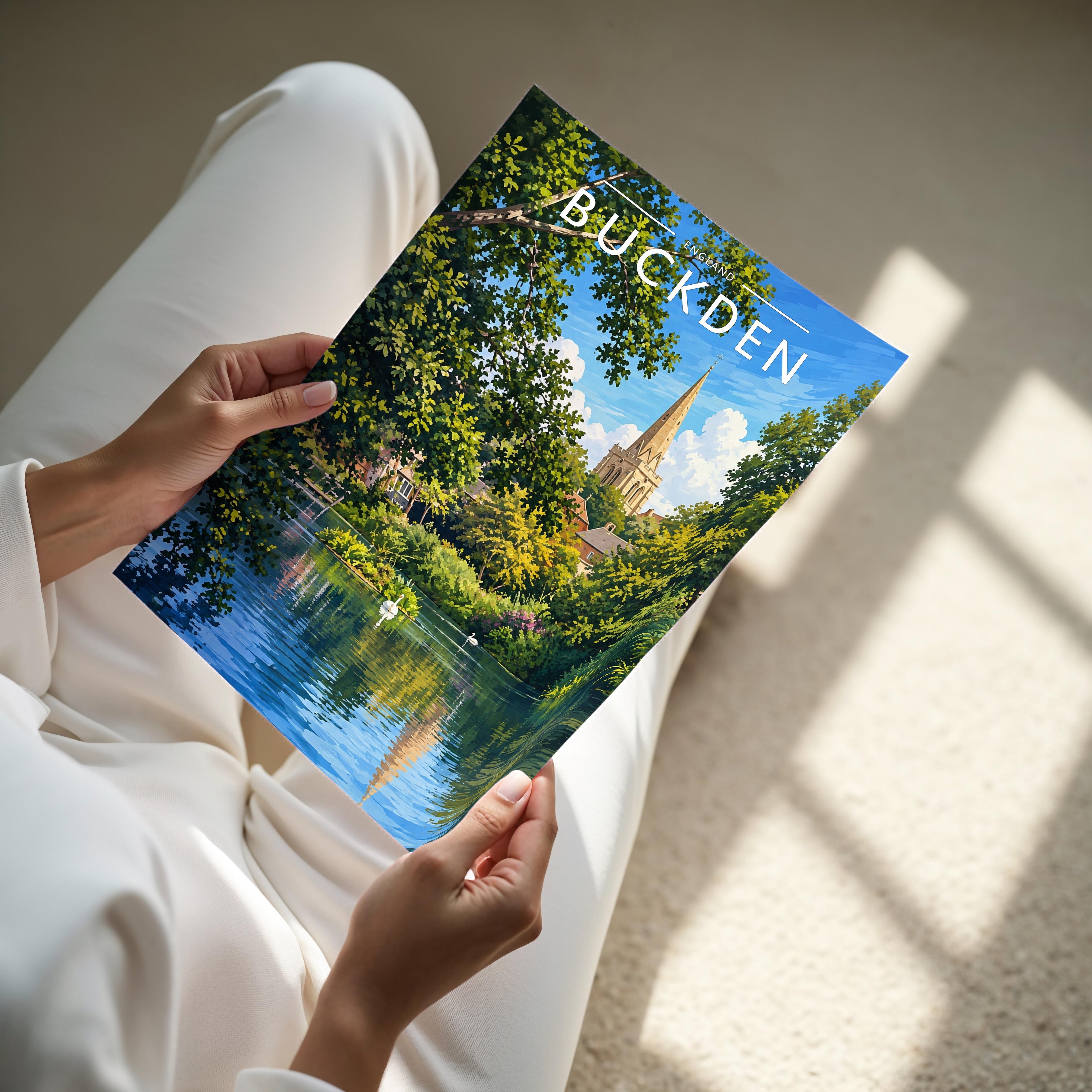 Buckden Travel Poster - A4 print held in hand