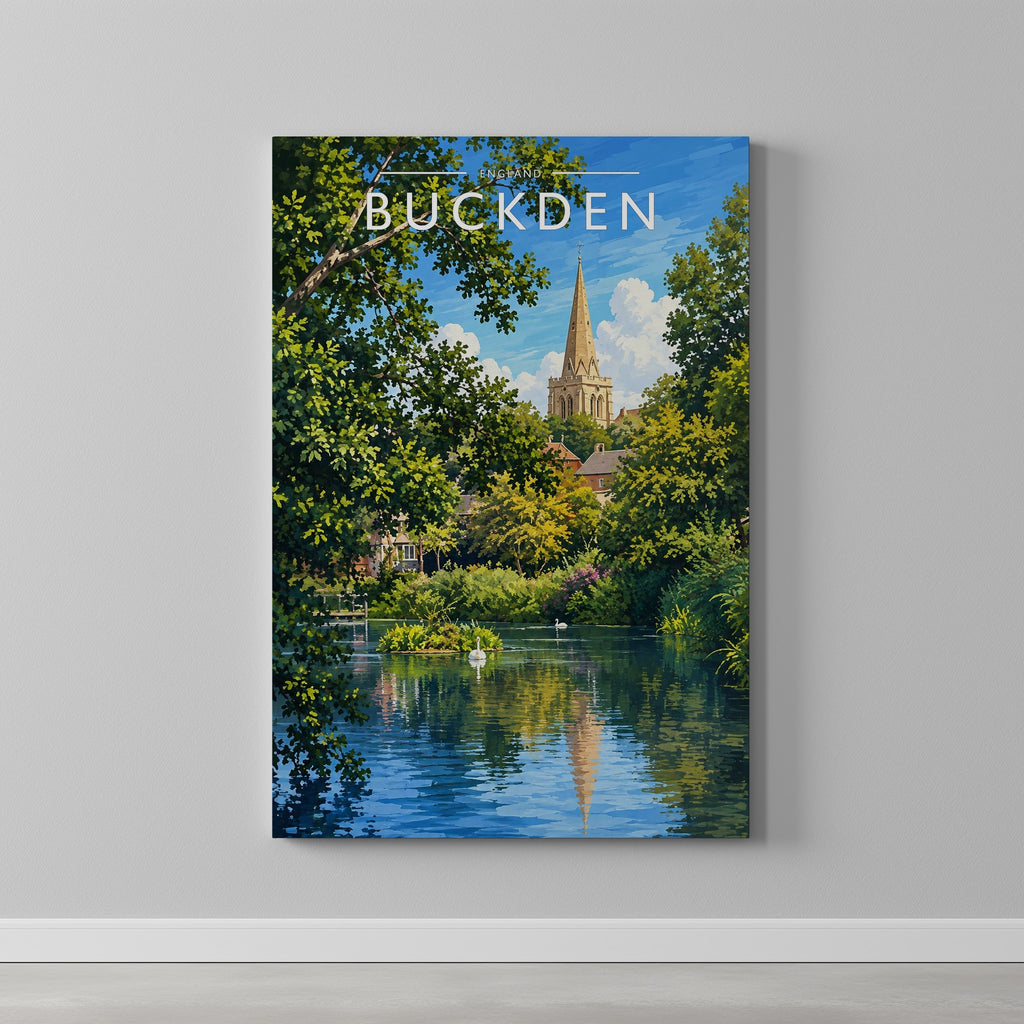 Buckden Travel Poster as a gallery-wrapped canvas on a plain wall
